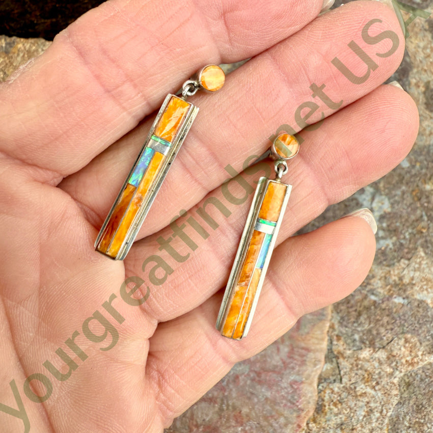Sterling Silver Spiny Oyster & Opal Pierced Post Earrings - Handmade Jewelry for Women - Perfect for Weddings, Parties & Special Occasions