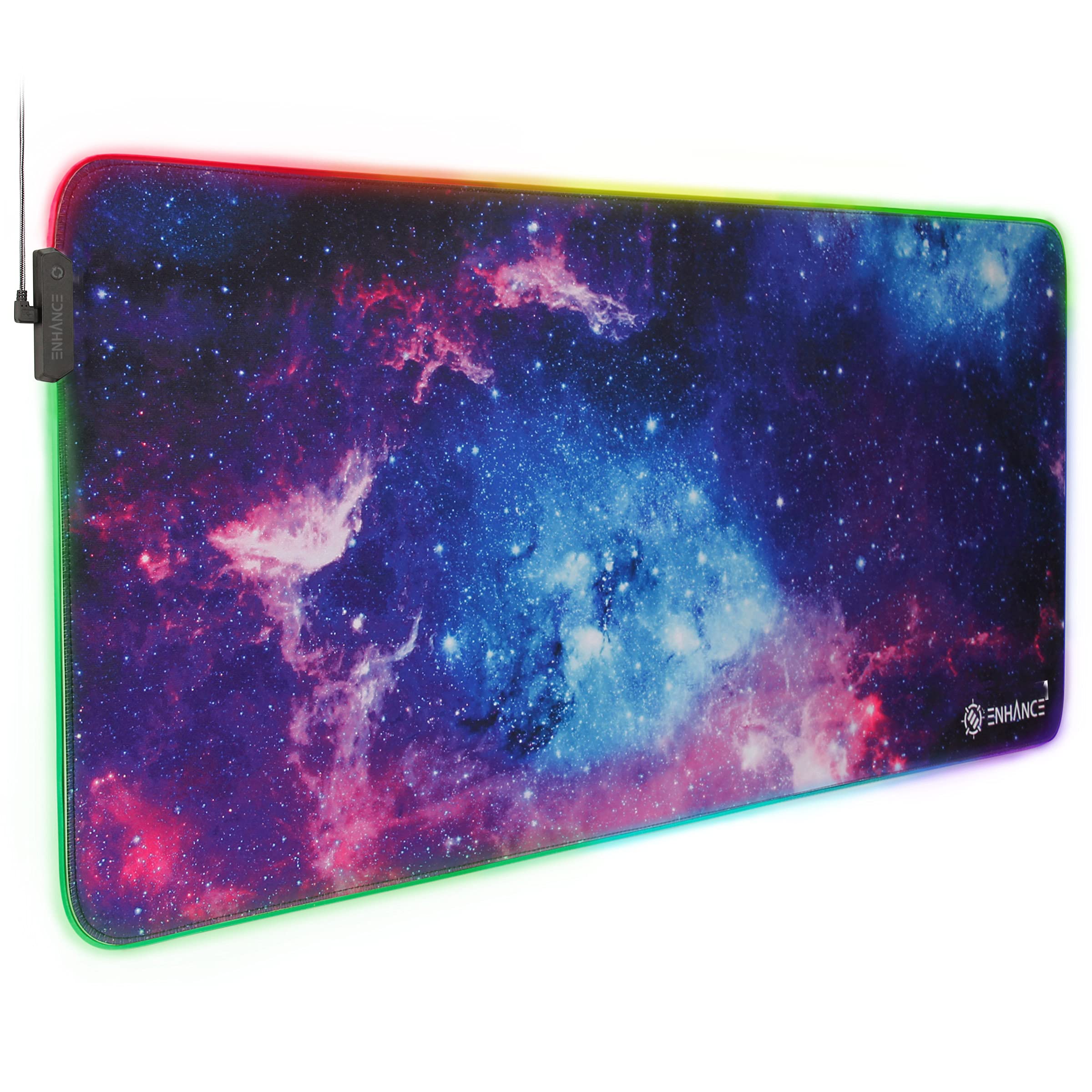 ENHANCE XXXL LED Gaming Mouse Pad - 48x24 Inch Large Illuminated Desk Mat with Smooth Tracking Surface & Non-Slip Rubber Base - Perfect for PC Gaming, Office Work, and Home Computer Setup - Galaxy Design