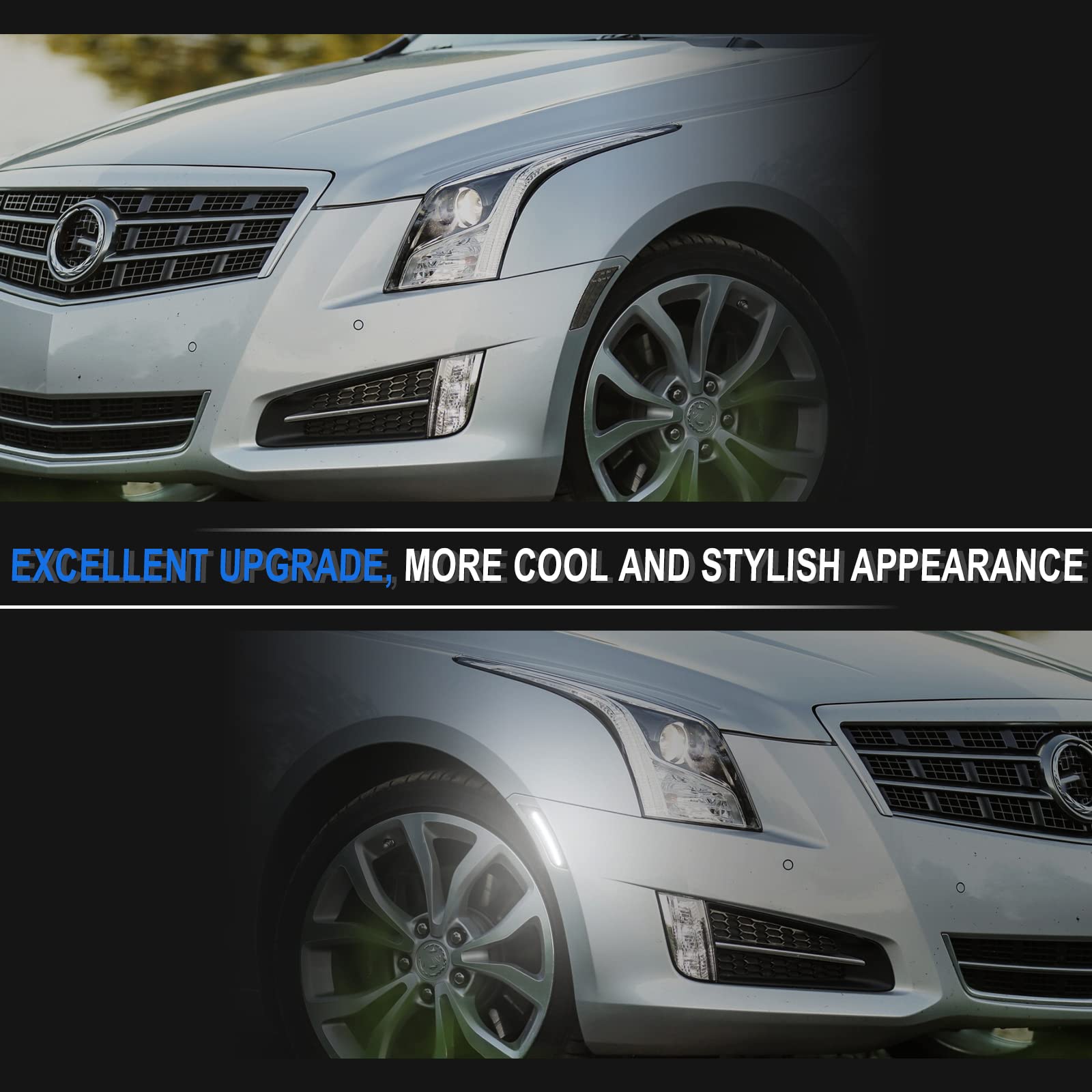 Smoked LED Side Marker Lights for Cadillac ATS 2013-2014 & XT5 2017-2024 - White Front Bumper Sidemarker Lamps - Perfect for Night Driving and Custom Car Styling