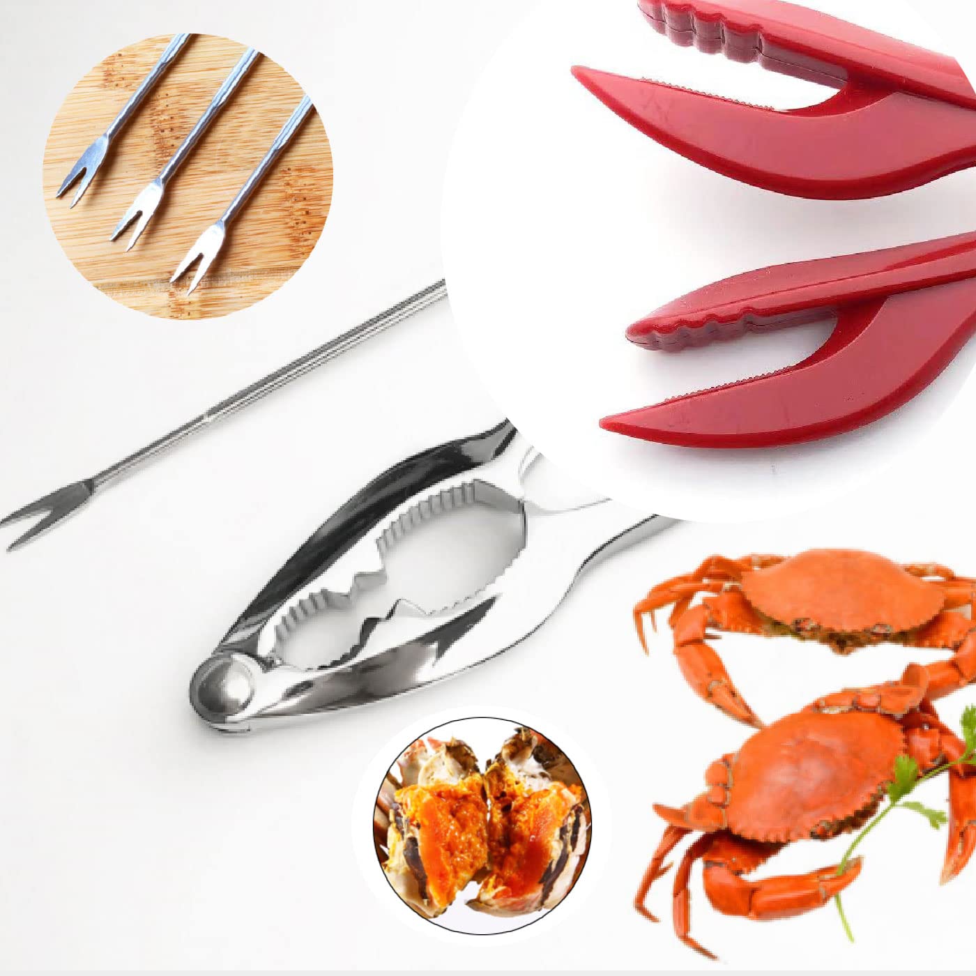 Premium Seafood Cracker & Sheller Set - 8-Piece Lobster & Crab Crackers with Forks (Red) - Perfect for Seafood Lovers, Dinner Parties & Beach Picnics