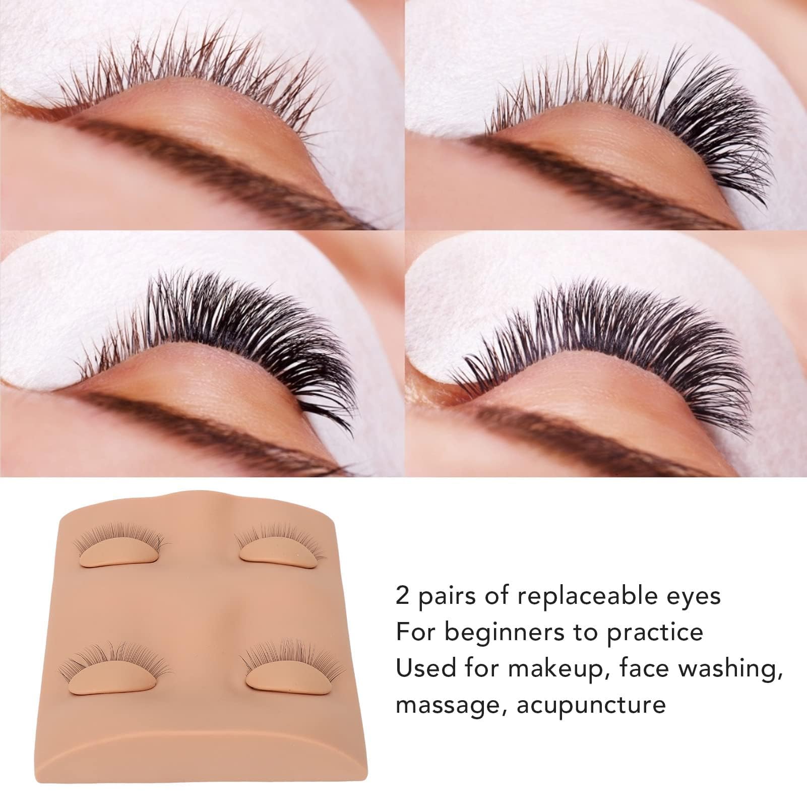 Agatige Eyelash Extension Mannequin Head for Beginners - Removable Eyelids Silicone Makeup Practice Face with Lash Kit - Perfect for Eyelash Training, Makeup School & Salon Practice (Complexion)