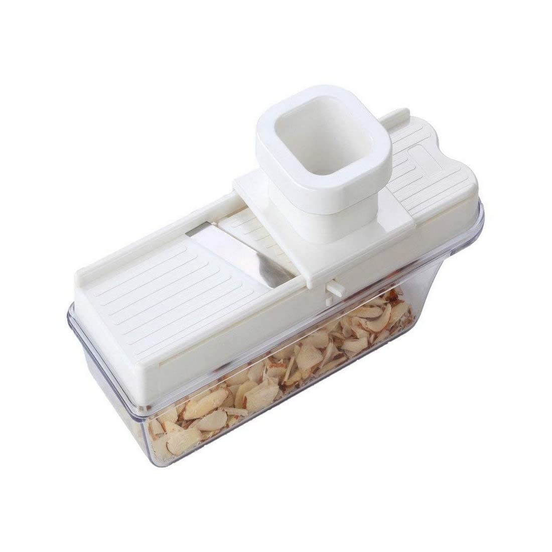 Premium Stainless Steel Garlic Ginger Slicer & Grater with Adjustable Thickness & Hand Guard - Multi-Purpose Vegetable Cutter for Onions, Carrots, Potatoes - Includes Storage Container - Perfect for Cooking, Meal Prep & Kitchen Organization