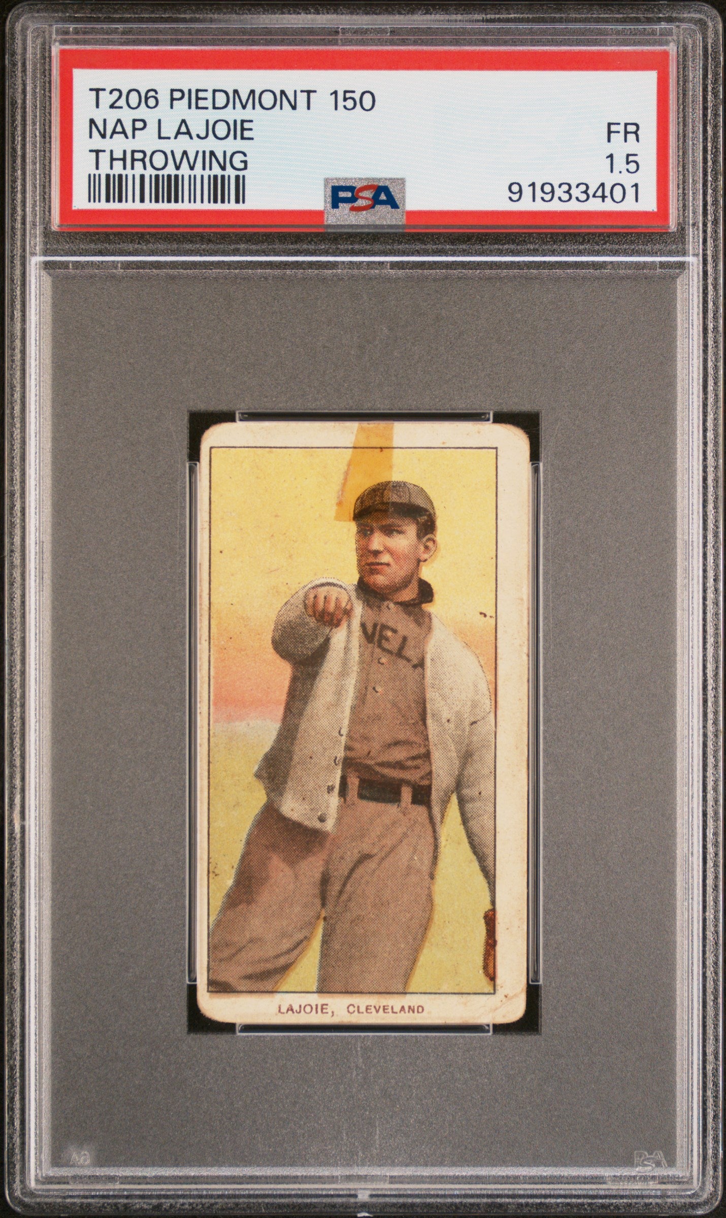 1909 T206 Piedmont 150 Nap Lajoie (Throwing) PSA 1.5 FR Baseball Card #91933401 - Rare Vintage Collectible for Sports Memorabilia & Card Showcases