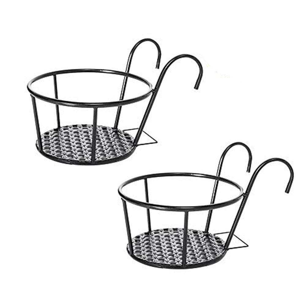 2 Pack Iron Hanging Railing Planter - Decorative Metal Flower Basket for Balcony, Porch & Fence - Rust-Resistant Over-the-Rail Plant Holder for Outdoor Flowers, Herbs & Succulents (Perfect for Small Space Gardening & Vertical Decor)