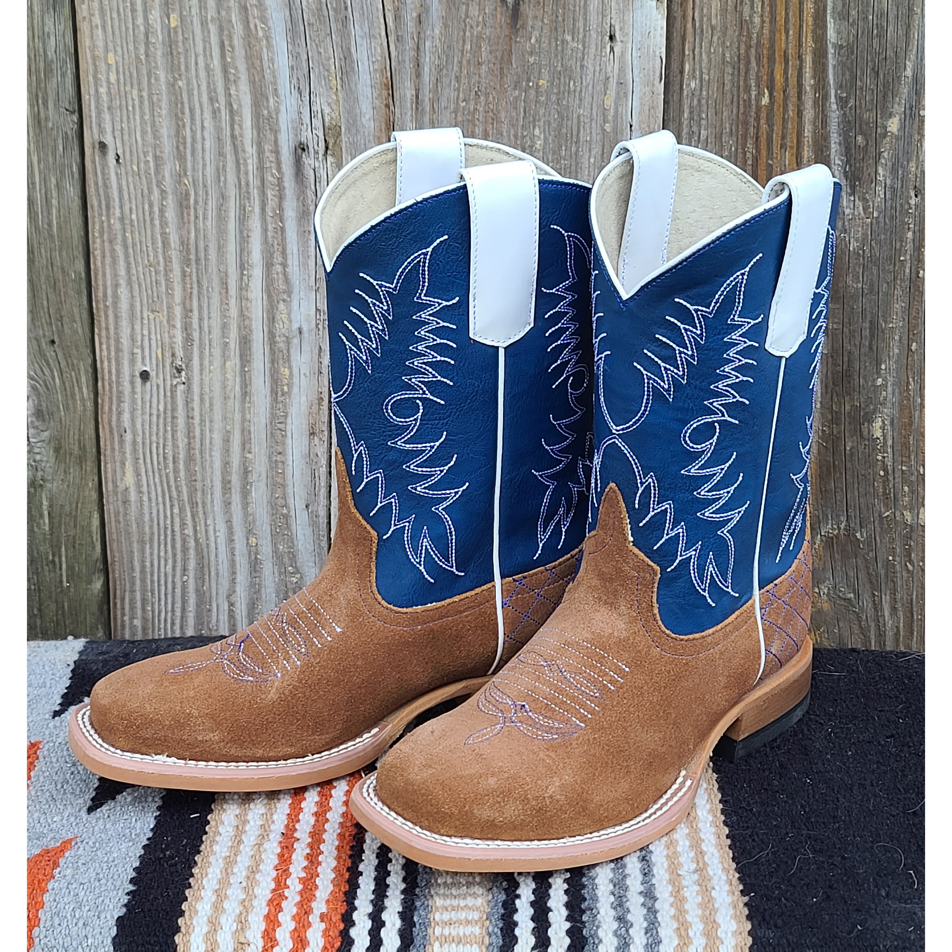 Anderson Bean Kids Sahara Sand & Nassau Navy Cowboy Boots - Durable Western Boots for Boys & Girls - Perfect for Rodeo, School & Outdoor Adventures