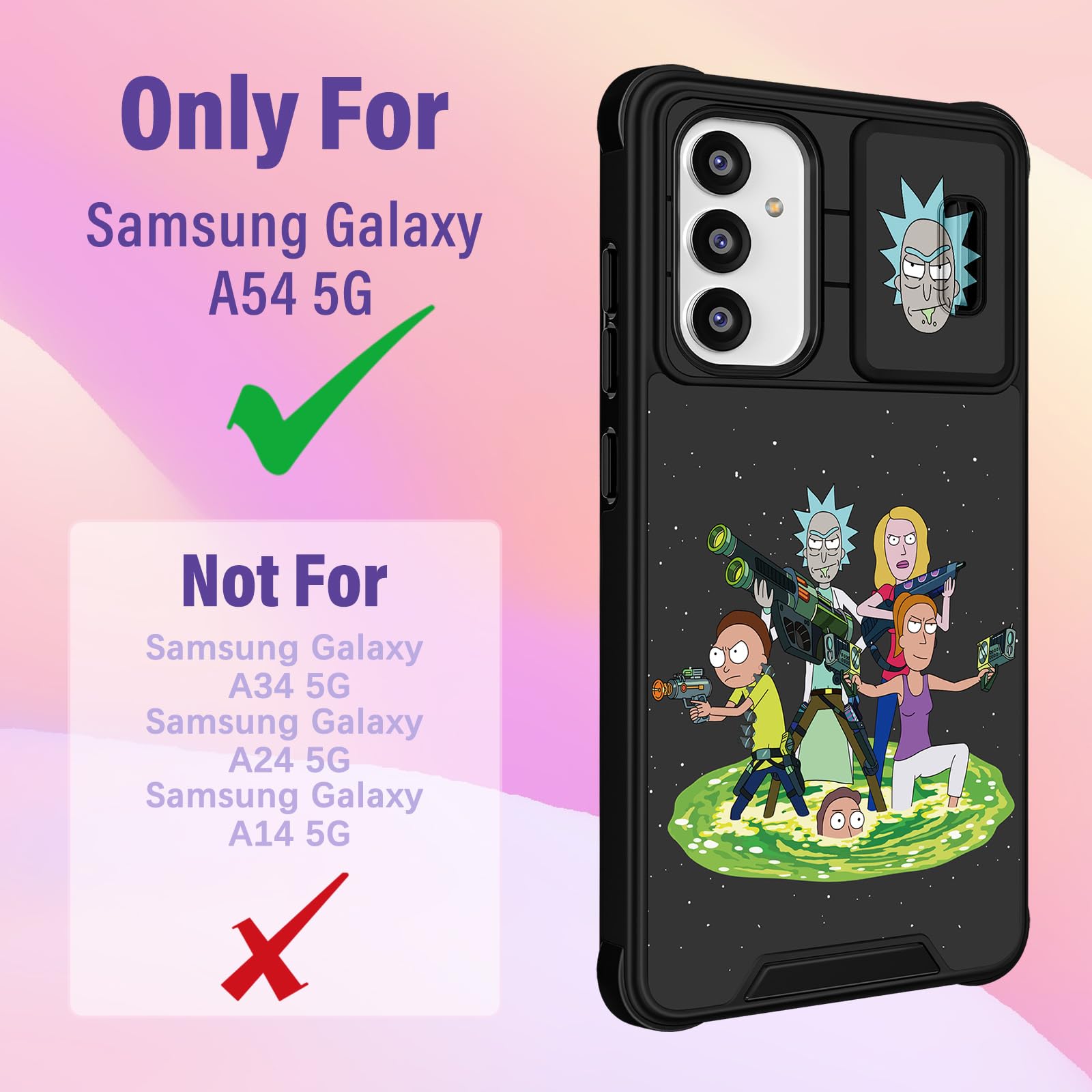 Samsung Galaxy A54 5G Case with Camera Cover & Ring Holder - Cute Cartoon Shockproof Hard Phone Case for Women, Girly Funny Protective Cover for Samsung A54 6.4