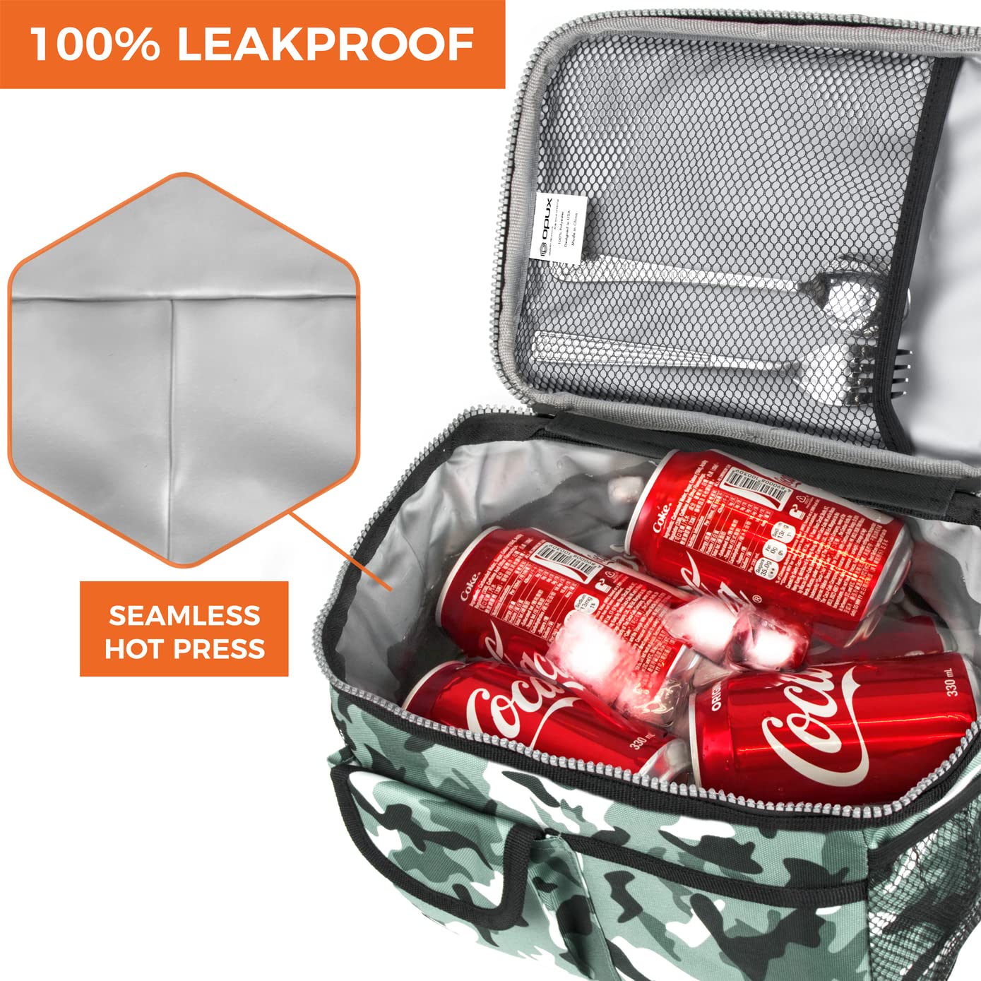 Opux Insulated Lunch Bag for Men & Women - Leakproof Camo Green Lunch Box for Work & School - Portable Soft Cooler Bag with Shoulder Strap - Adult & Kids Lunchbox (14 Can/8L Capacity) - Perfect for Office, Picnics & Outdoor Activities