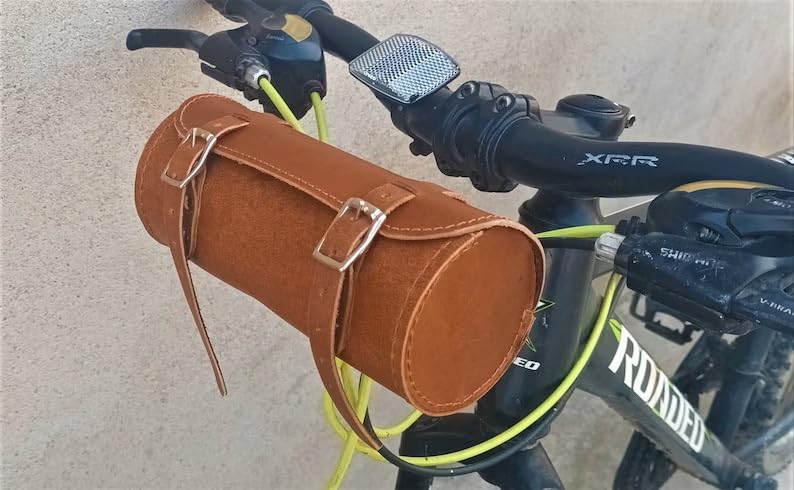 Genuine Leather Under Seat Bicycle Bag - Premium Handcrafted Bike Saddle Bag with Brass Buckle, Cell Phone Holder & Free Waterproof Cover | Perfect for Cycling Commutes, Mountain Biking & Urban Rides (Brown)