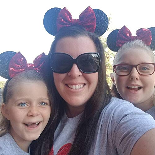 CLGIFT Red Sparkle Minnie Ears Headband - Handmade Sequin Mickey Mouse Ears Hairband for Adults & Kids (One Size Fits All) - Perfect for Disney Theme Parks, Cosplay, Halloween & Birthday Parties