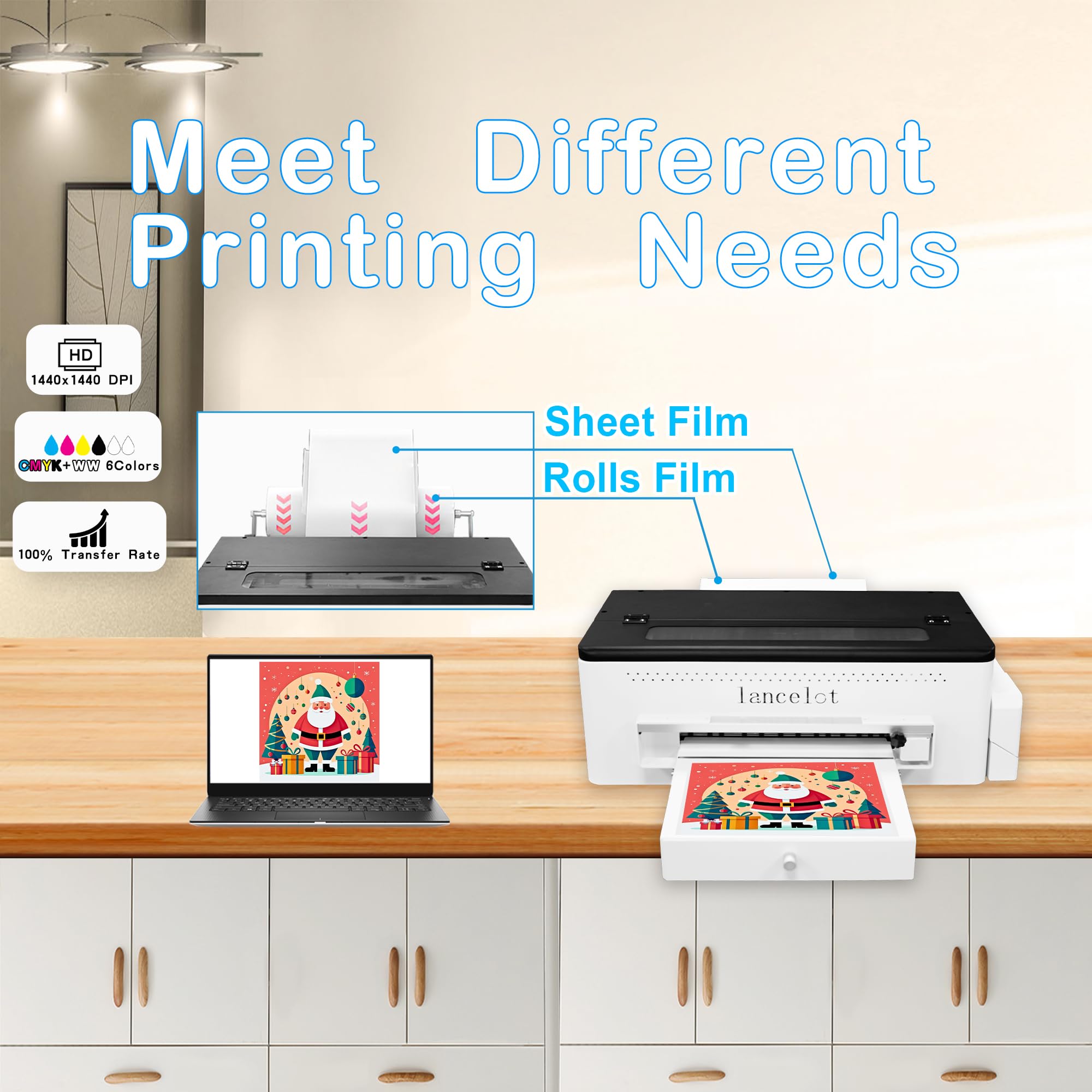 Lancelot A3 l1800 DTF Printer - Direct to Film Transfer Machine with Roll Feeder & White Ink Circulation System | Easy Operation for Dark & Light Fabric Printing | Perfect for T-Shirt, Hoodie & Textile Businesses (Includes Software, Computer & Consumables)