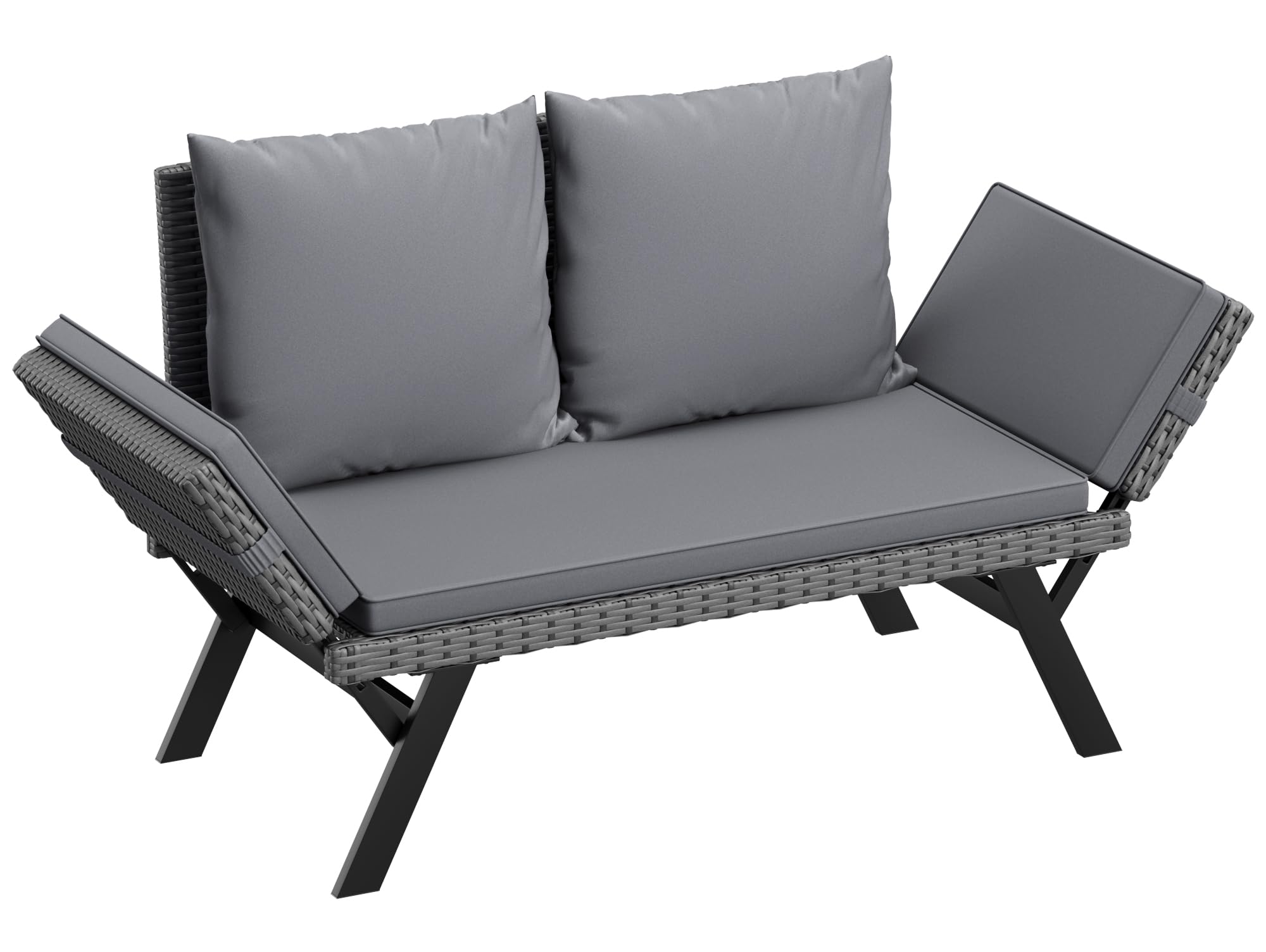 Flamaker Outdoor Convertible Sofa - Woven Rattan Patio Furniture Sunbed with Adjustable Armrests, Removable Cushions & Pillows - Perfect for Patio, Porch, Poolside Lounging (Grey Lounger & Grey Pillowcase) | Outdoor Relaxation, Backyard Decor, Sunbathing Furniture