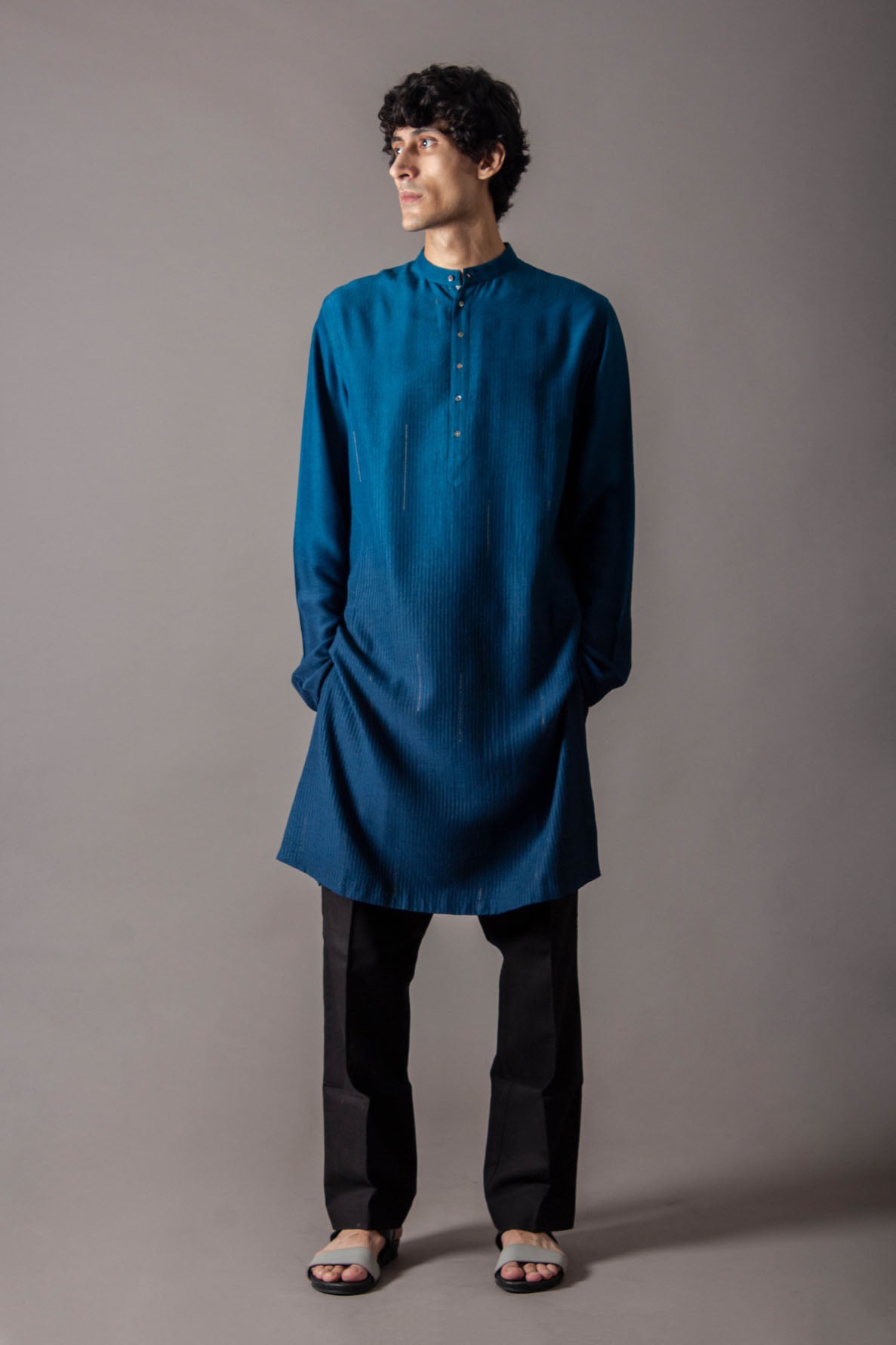 Bade Miyan Kurta for Men - Premium Muga Satin Teal Ombre Indian Traditional Wear - Perfect for Festivals, Weddings & Cultural Events