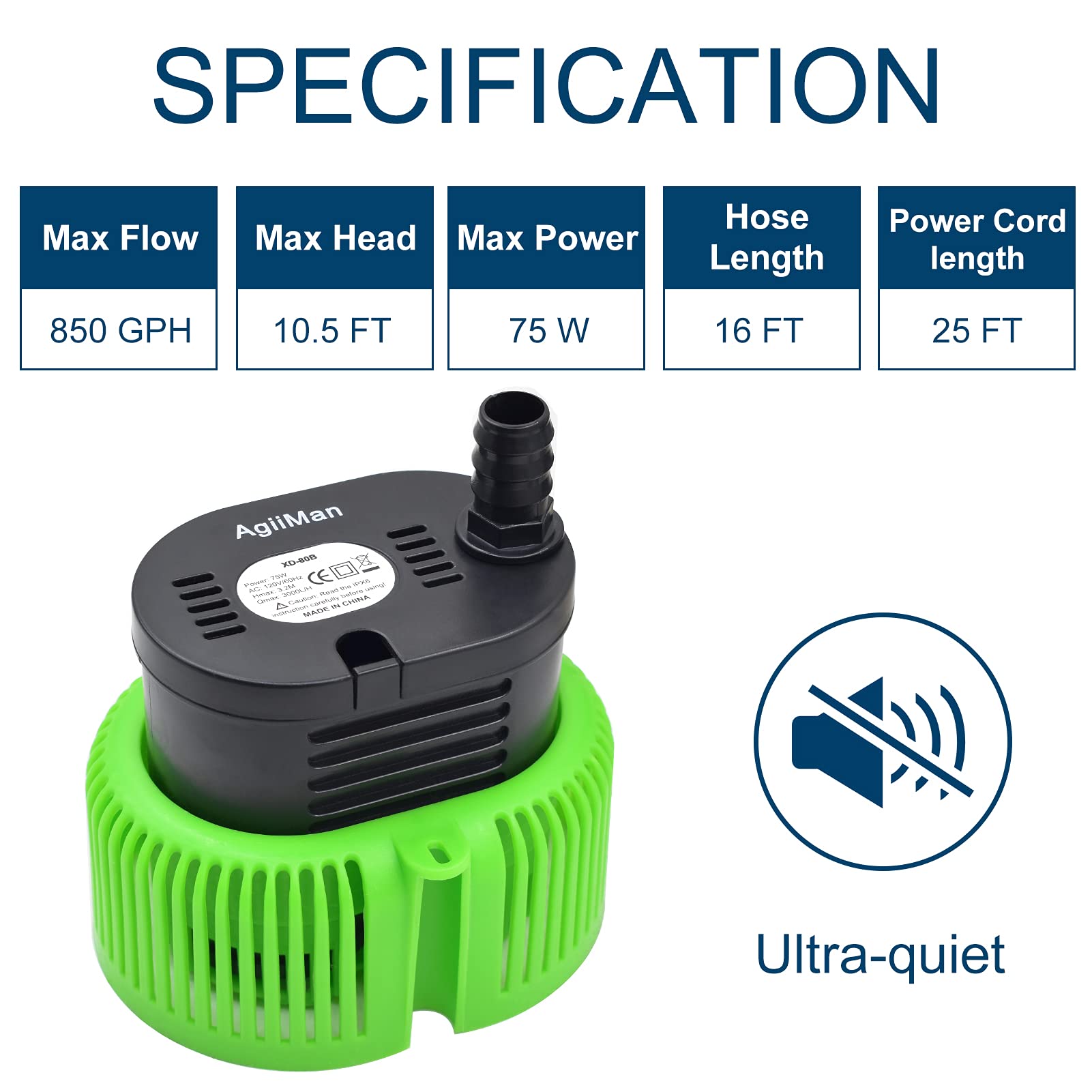 **Best Above Ground Pool Cover Pump - 850 GPH Submersible Water Sump Pump for Swimming Pools with Drainage Hose & 25ft Power Cord - Ideal for Winter Pool Cover Drainage & Rainwater Removal**