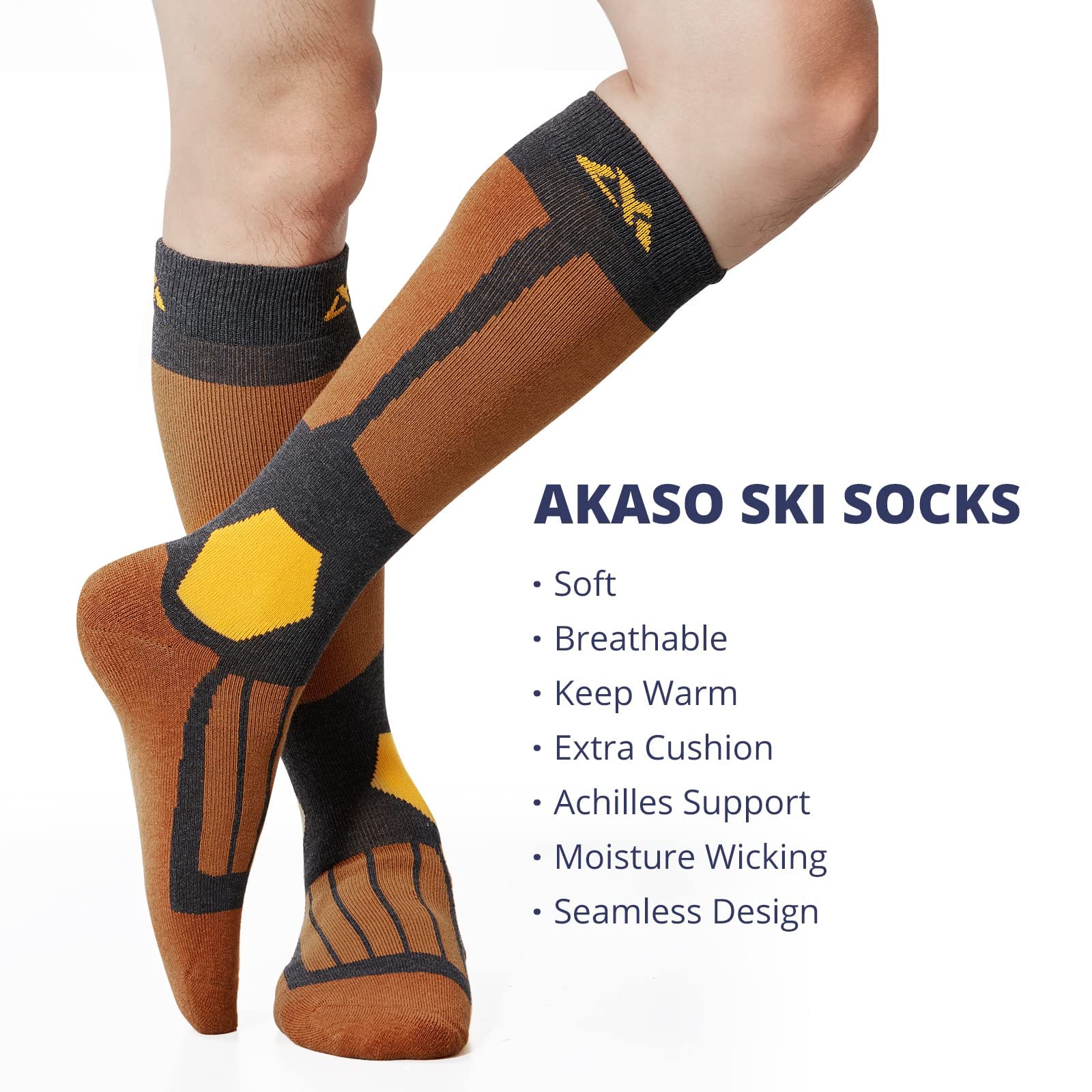 AKASO Merino Wool Ski Socks for Men & Women - Thermal Hiking & Snowboard Socks for Cold Weather - Warm Winter Socks for Skiing, Snowboarding & Outdoor Activities (1 Pair)