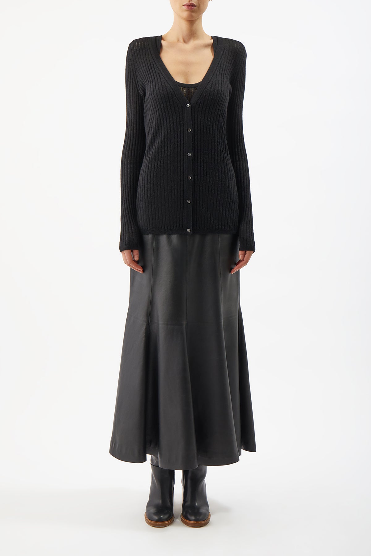 Emma Black Cashmere Silk Pointelle Knit Cardigan - Elegant & Cozy Women's Sweater for Fall & Winter Layering