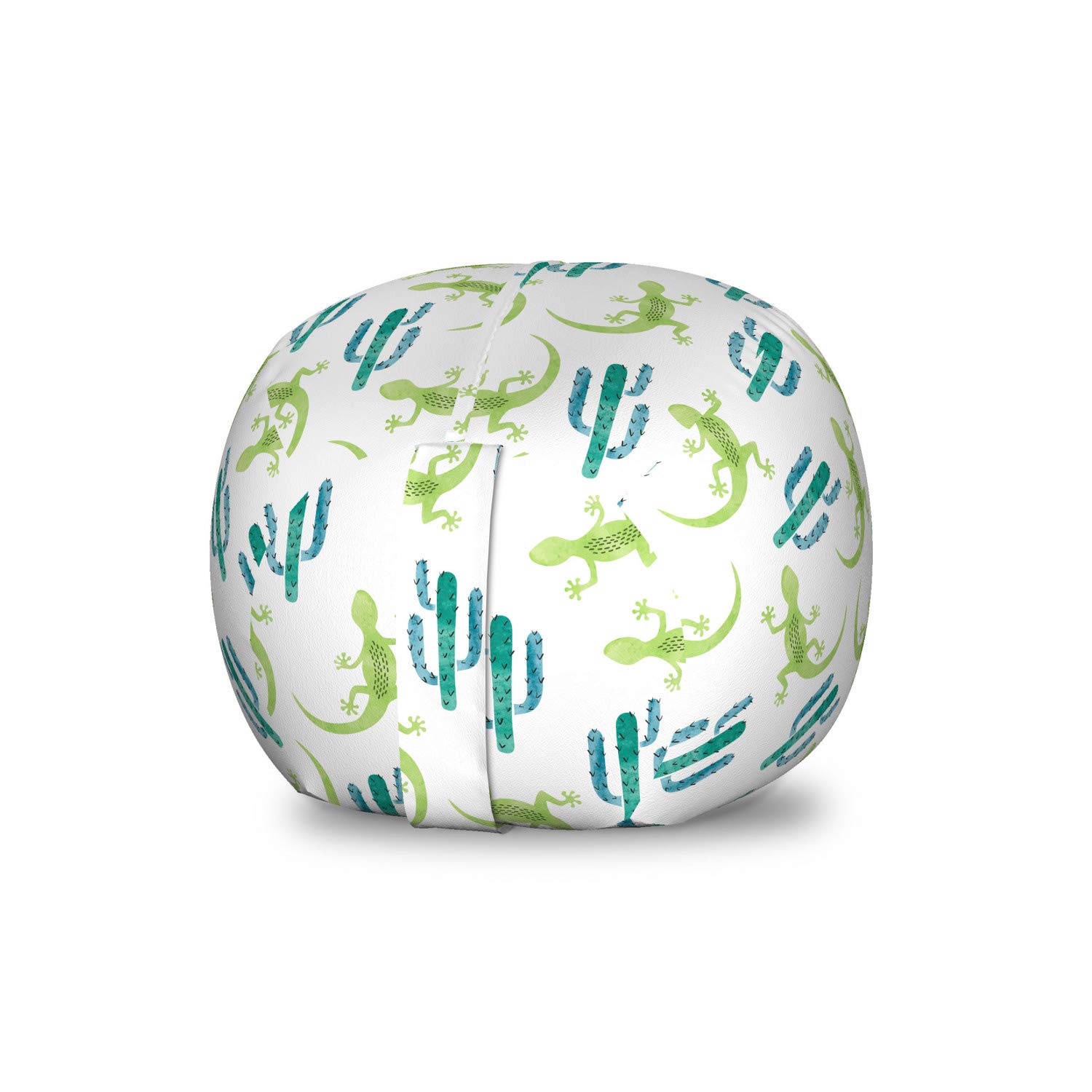 Ambesonne Exotic Toy Storage Bag Chair - Watercolor Lizards & Cacti Design, Washable Stuffed Animal Organizer, Small Size in Sea Blue & Lime Green - Perfect for Kids' Room, Playroom & Dorm Organization