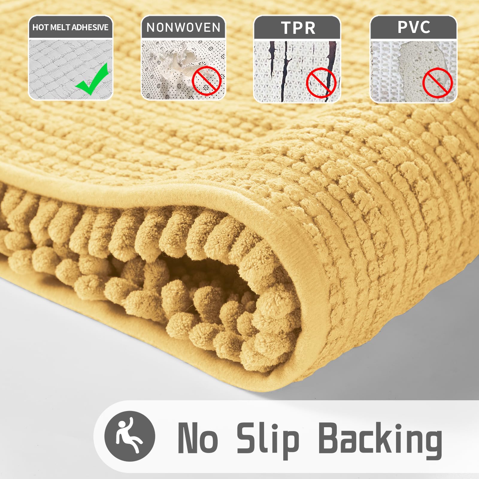 Yimobra Extra Soft Microfiber Chenille Bathroom Rug - 55.1 x 24 Inch Large Non-Slip Bath Mat | Super Absorbent Shaggy Bath Rug for Bathroom Floor, Tub & Shower | Machine Washable | Yellow - Perfect for Cozy Bathrooms & Spa-Like Showers