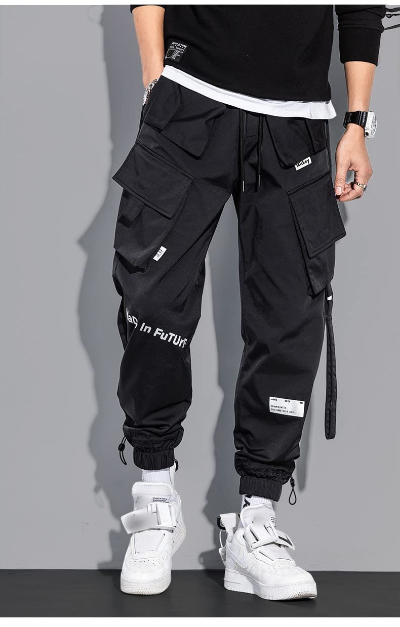 Gothic Patchwork Black Jeans for Women - Punk Rock Aesthetic Emo Pants with Big Pockets & Drawstring Waist | Casual Streetwear, Fall Fashion, Halloween Costume, Concert Outfit