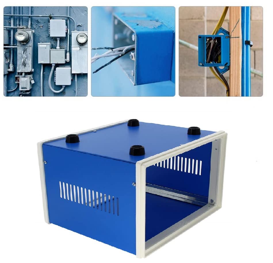 Fielect Waterproof Metal Junction Box 8.27x7.09x5.51 Inch - Dustproof Electrical Enclosure Project Box for DIY Electronics, Outdoor Wiring & Industrial Control Systems - Blue