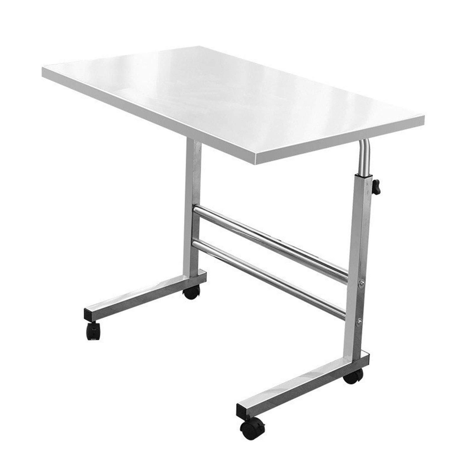 FHT Mobile Lap Table Laptop Cart - Adjustable Portable Notebook Stand with Wheels, Stainless Steel 5080cm, Ideal for Bed, Sofa, and Office Use