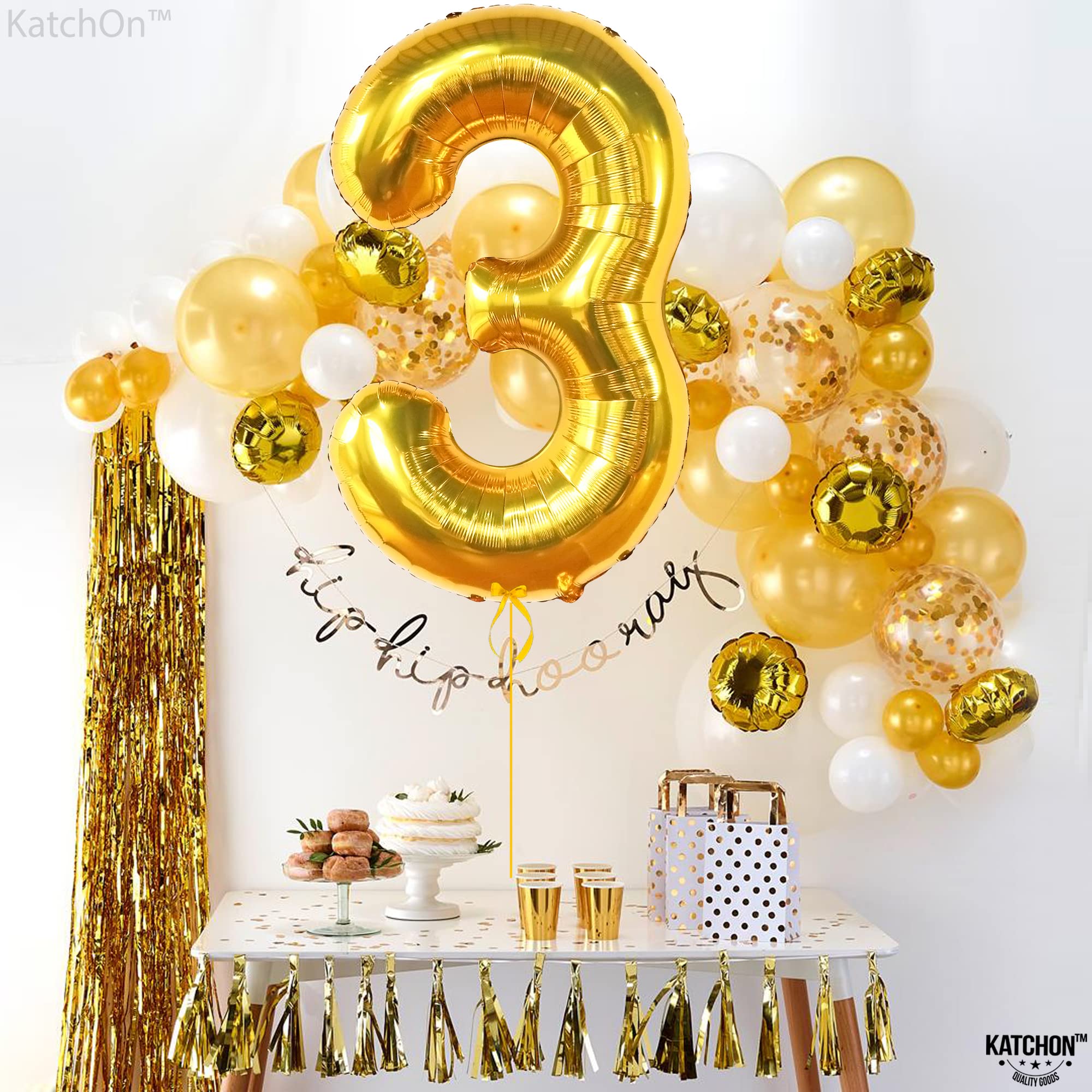 KatchOn 40 Inch Giant Gold Number 3 Balloon - Large Foil 3 Shaped Balloon for 3rd Birthday Party Decorations, Anniversary Celebrations, Baby Showers & Gender Reveals - Perfect for Boys Birthday, 3 Year Old Party Decor & Photo Backdrops