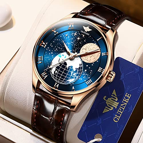 Brown leather belt-blue dial-1