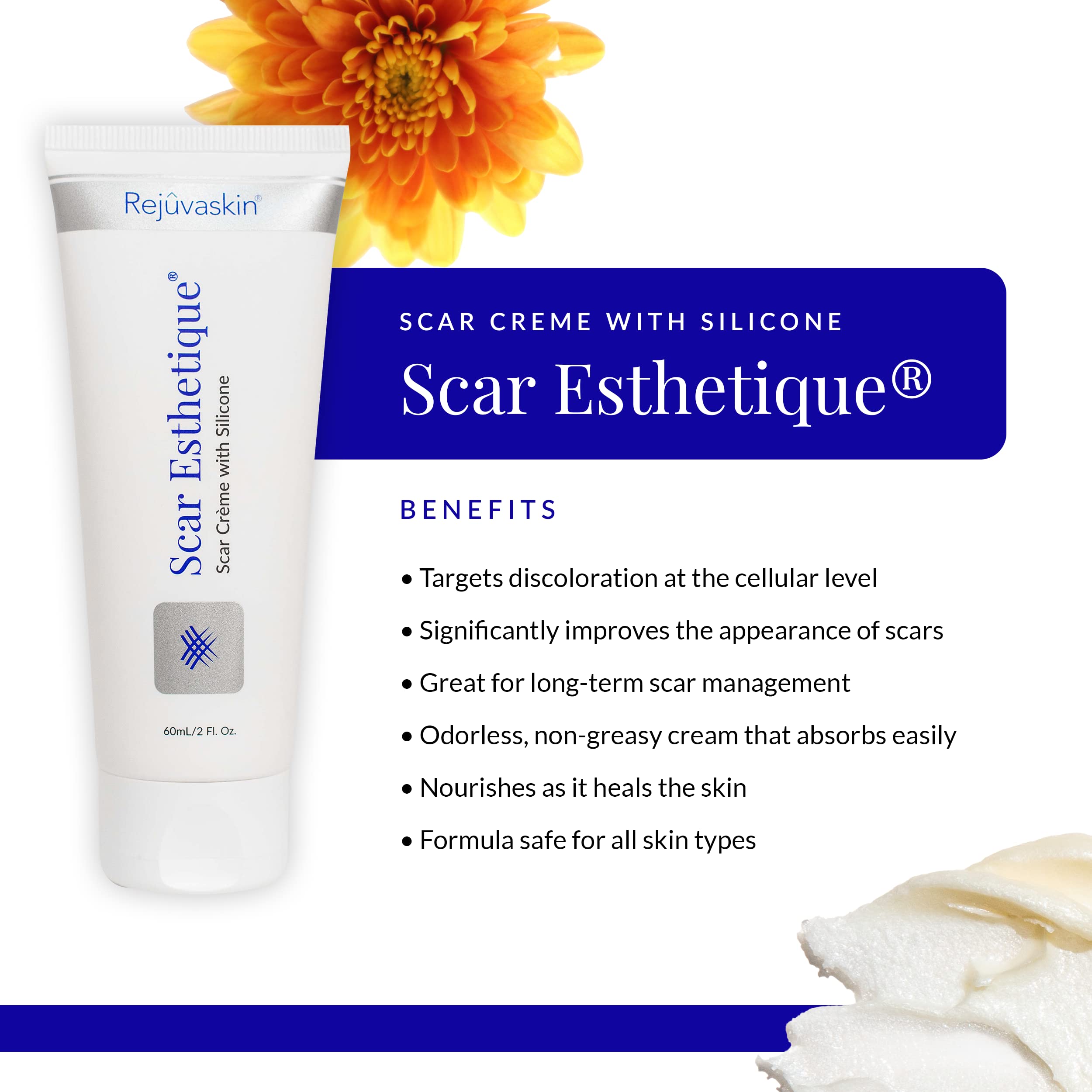 Rejuvaskin Scar Esthetique Scar Cream with Silicone - Reduces Surgical Scars, Burns, Stretch Marks, Keloids & Acne Scars - 30ml - Post-Surgery Recovery & Skin Care Treatment for Smooth & Healthy Skin