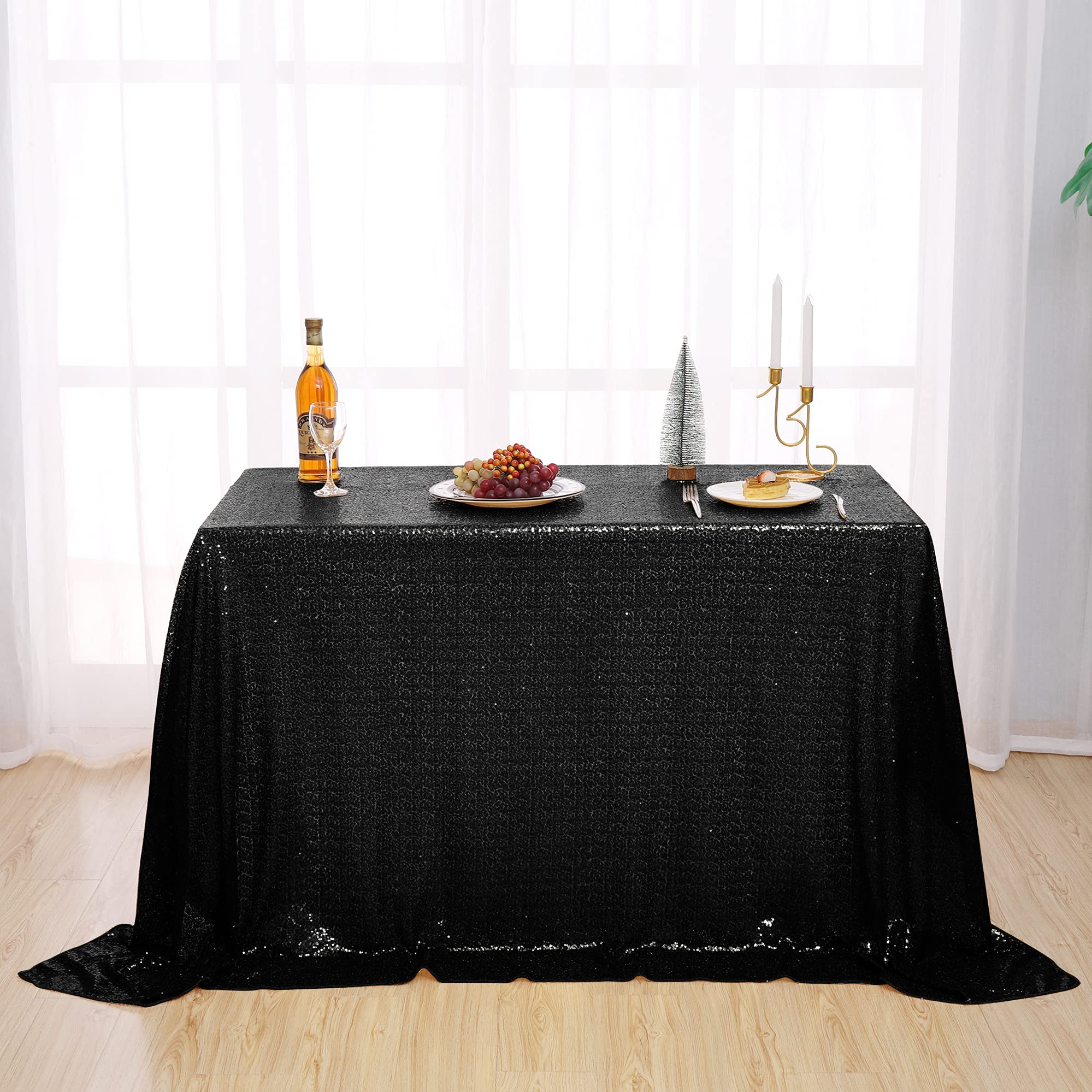 Nanbowang Black Sequin Tablecloth - Elegant Rectangular Table Cover for Parties, Birthday, Baby Shower & Tea Party Decor | Perfect for Wedding Receptions, Holiday Dinners & Special Events