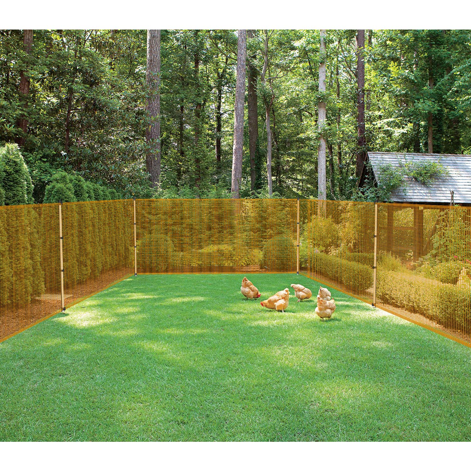 6' x 24' Orange Removable Temporary Safety Mesh Fence Netting with Poles - Patio, Backyard, Garden, Pool, Chicken & Dog Enclosure, Deer Barrier - Perfect for Outdoor Protection & Pet Safety