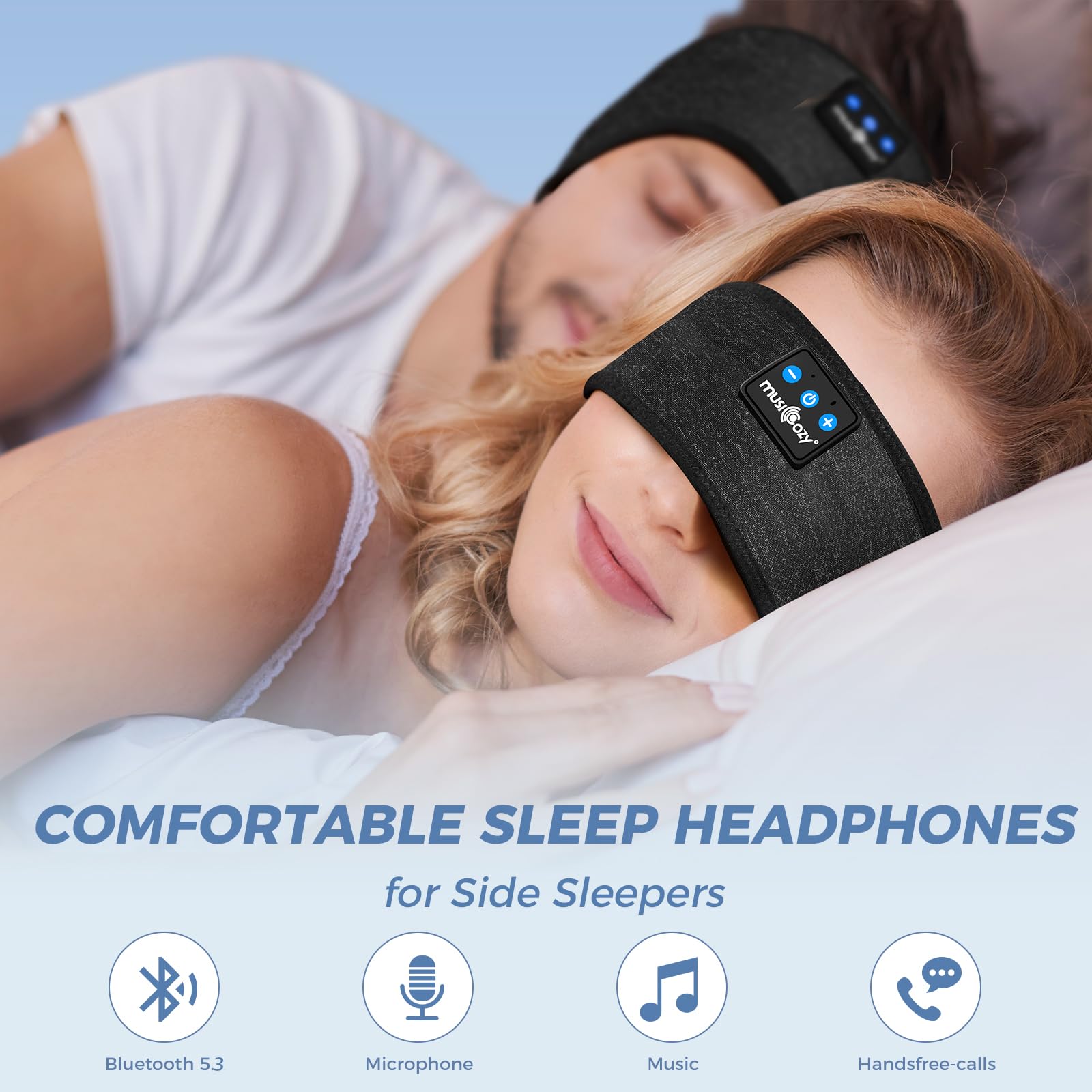 Musicozy Bluetooth Sleep Headphones Headband - Adjustable Wireless Headband with HD Speakers for Side Sleepers, Travel, Meditation, Yoga & Audiobooks - Perfect Gift for Insomnia Relief & Relaxation (Ideal for Night Use, Airplane Travel & Stress Relief)