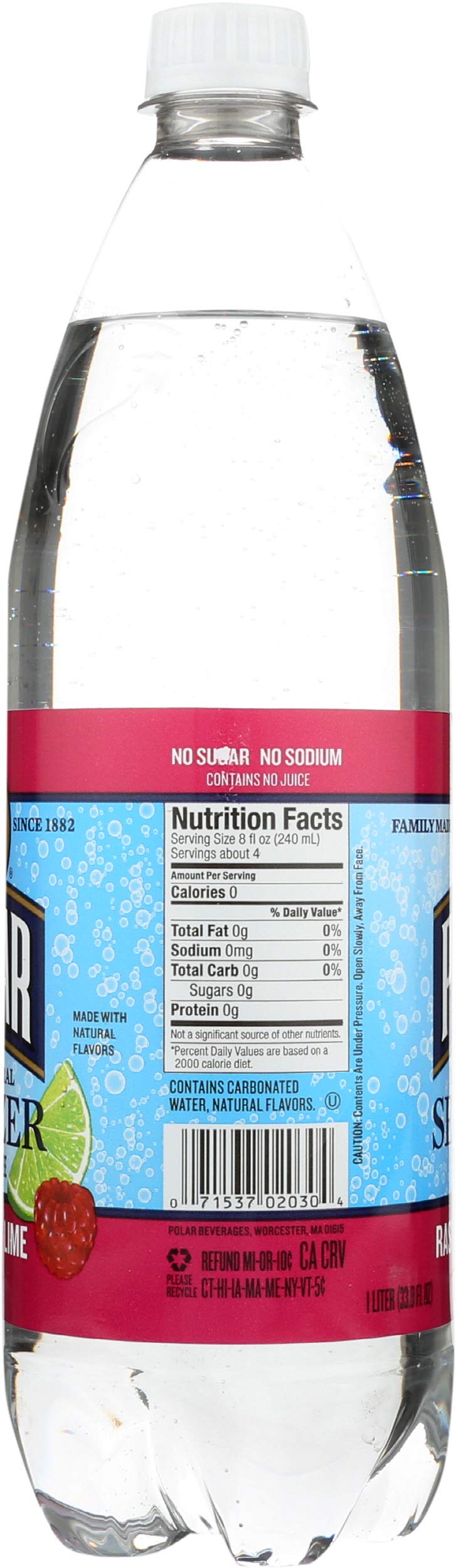 Polar Raspberry Lime Seltzer Water - 1 Liter (33.8 Fl Oz) - Refreshing Sparkling Beverage for Parties, Picnics & Healthy Hydration