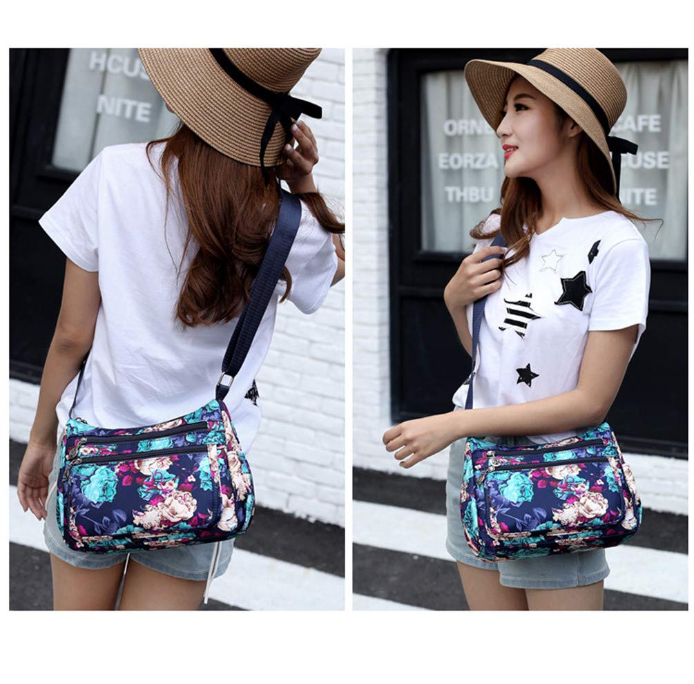 Stylish Nylon Floral Crossbody Bag for Women - Multi-Pocket Travel Shoulder Purse with Secure Zipper Closure | Perfect for Daily Commute, Shopping & Vacation Outfits