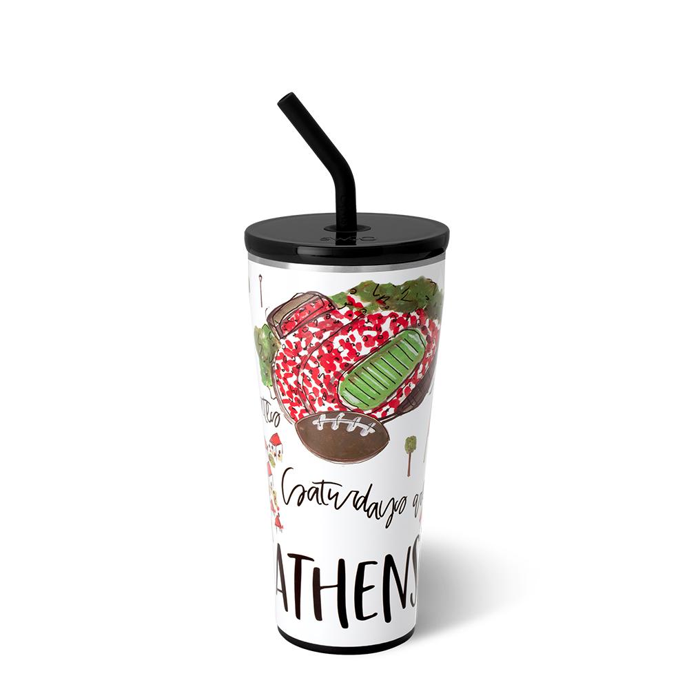 Saturdays in Athens 32oz Straw Tumbler - Insulated Stainless Steel Travel Cup for Iced Coffee, Smoothies & Cold Drinks - Perfect for Beach, Pool & Outdoor Activities