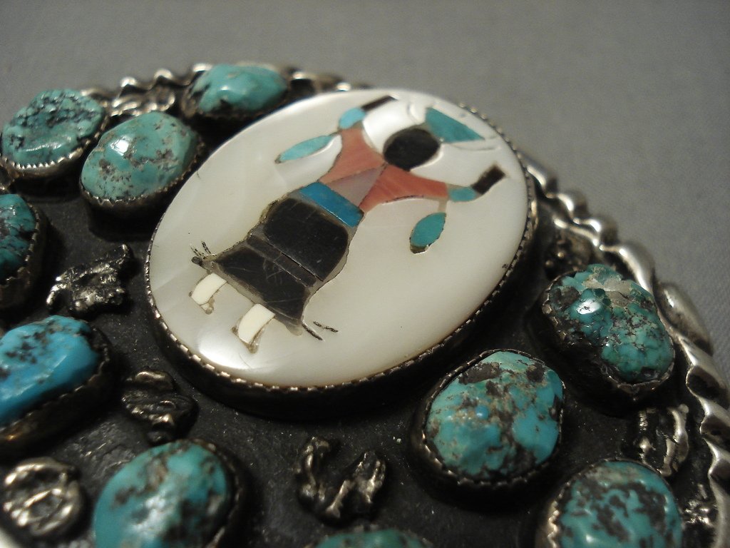 Authentic Vintage Zuni Apache Kachina Native American Silver Turquoise Buckle - 109g Heavyweight Collectible Jewelry - Perfect for Western Fashion, Belt Accessories & Native Art Collections