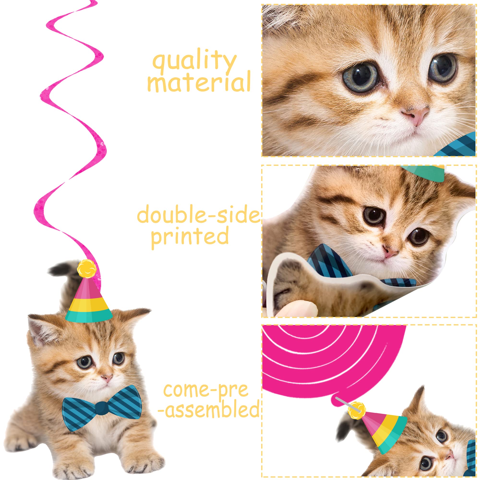 20PCS Cat Hanging Swirl Decorations - Cute Kitten Birthday Party Supplies for Cat Lovers, Pet Adoption Parties & Kids Theme Celebrations - Perfect for Home, Nursery & Classroom Decor