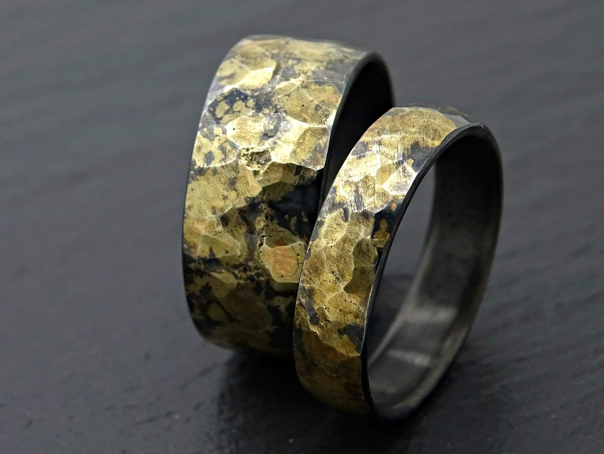 Viking Wedding Ring Set - Matching Oxidized Black Gold Wedding Bands, Forged Celtic Rings for Couples - Perfect for Viking-Themed Weddings, Anniversary Gifts & Medieval Lovers