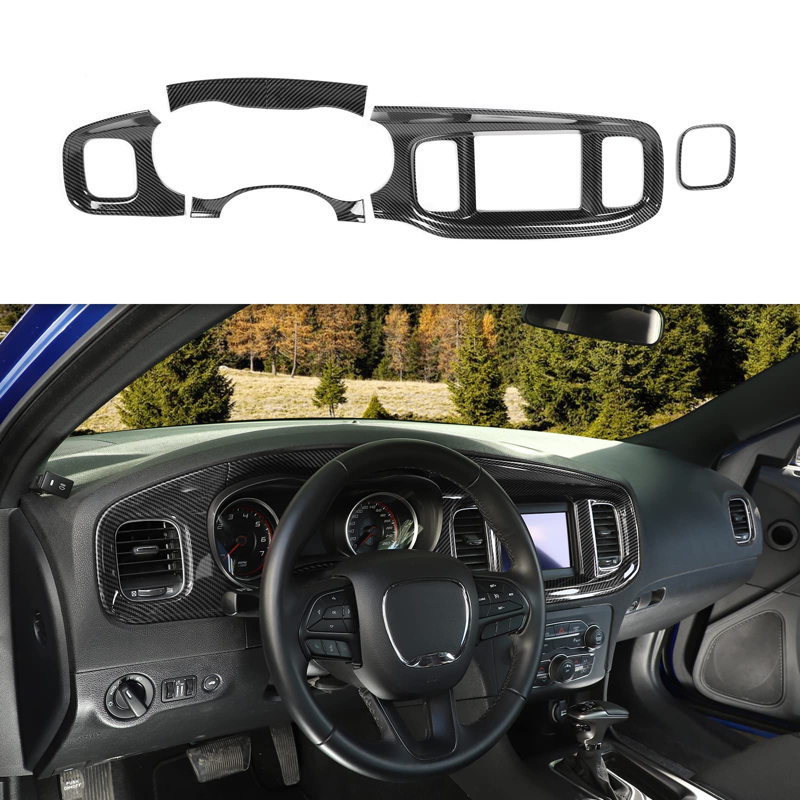 Carbon Fiber Center Console Dashboard Trim Cover for 2015-2020 Dodge Charger - Interior Accessories Upgrade for Enhanced Style & Protection | Perfect for Car Enthusiasts & Customization Lovers