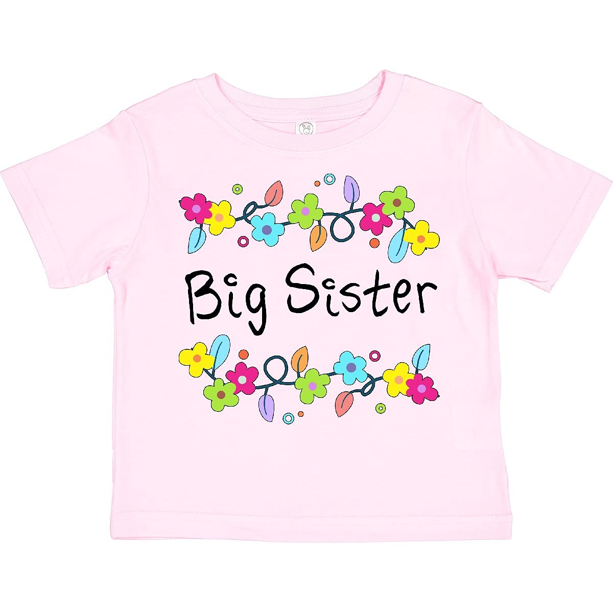 Inktastic Big Sister - Bright Flowers Toddler T-Shirt | Cute Floral Graphic Tee for Toddler Girls | Perfect for Sibling Matching Outfits, Family Photos & Everyday Play