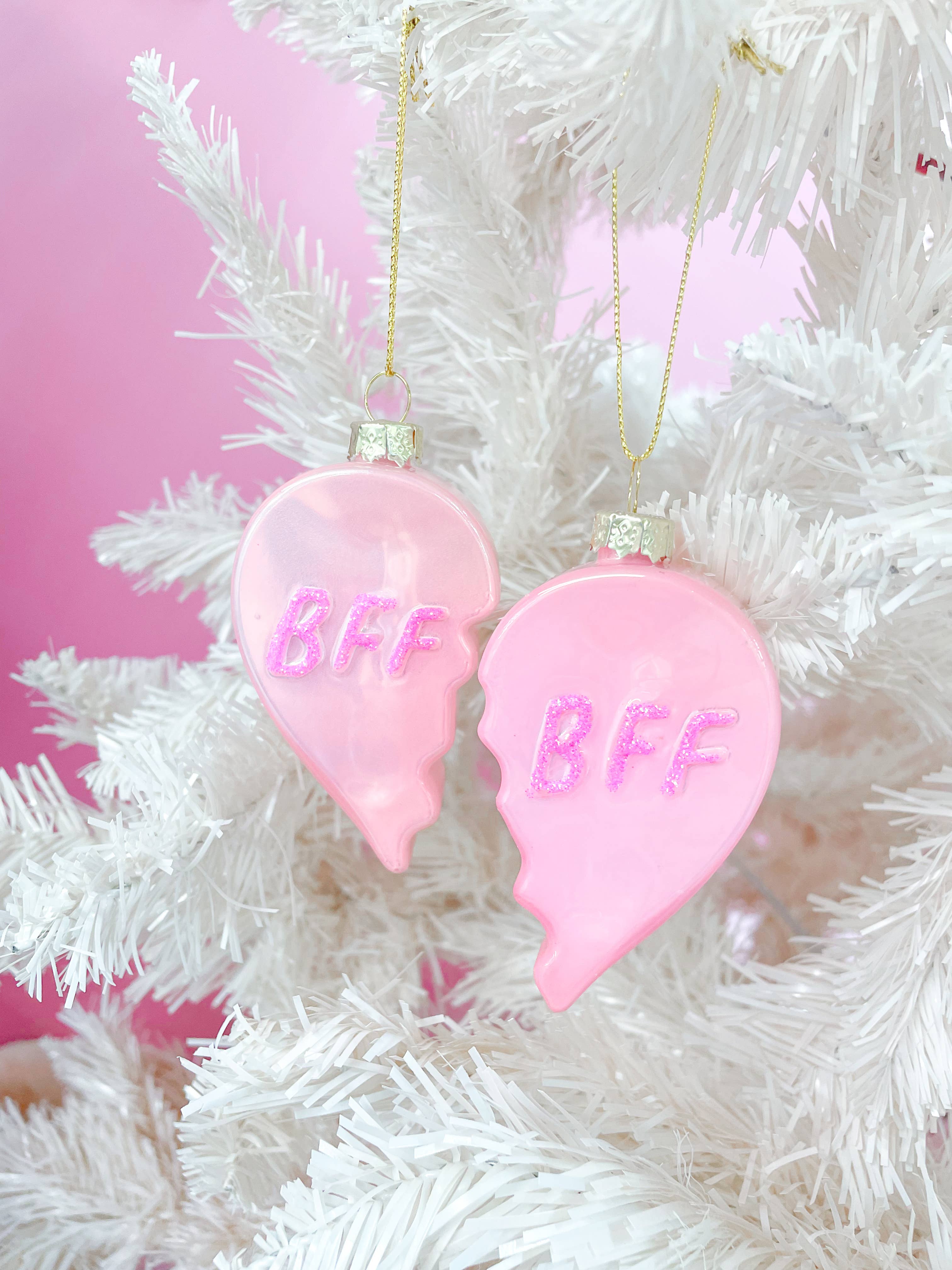 Sparkling BFF Heart Christmas Ornaments Set - Best Friend Holiday Decor for Tree, Gift Exchange & Party Decorations