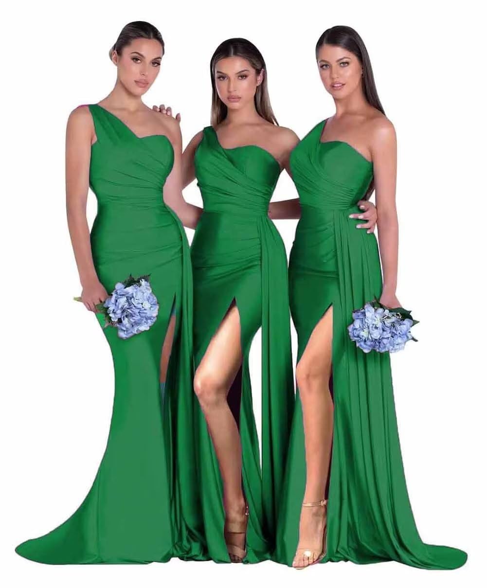 Elegant One Shoulder Mermaid Bridesmaid Dress - Bodycon Prom Gown with Ruched Detail & High Slit for Weddings, Evening Parties & Formal Events | Perfect for Bridal Shower, Cocktail Party & Red Carpet Occasions