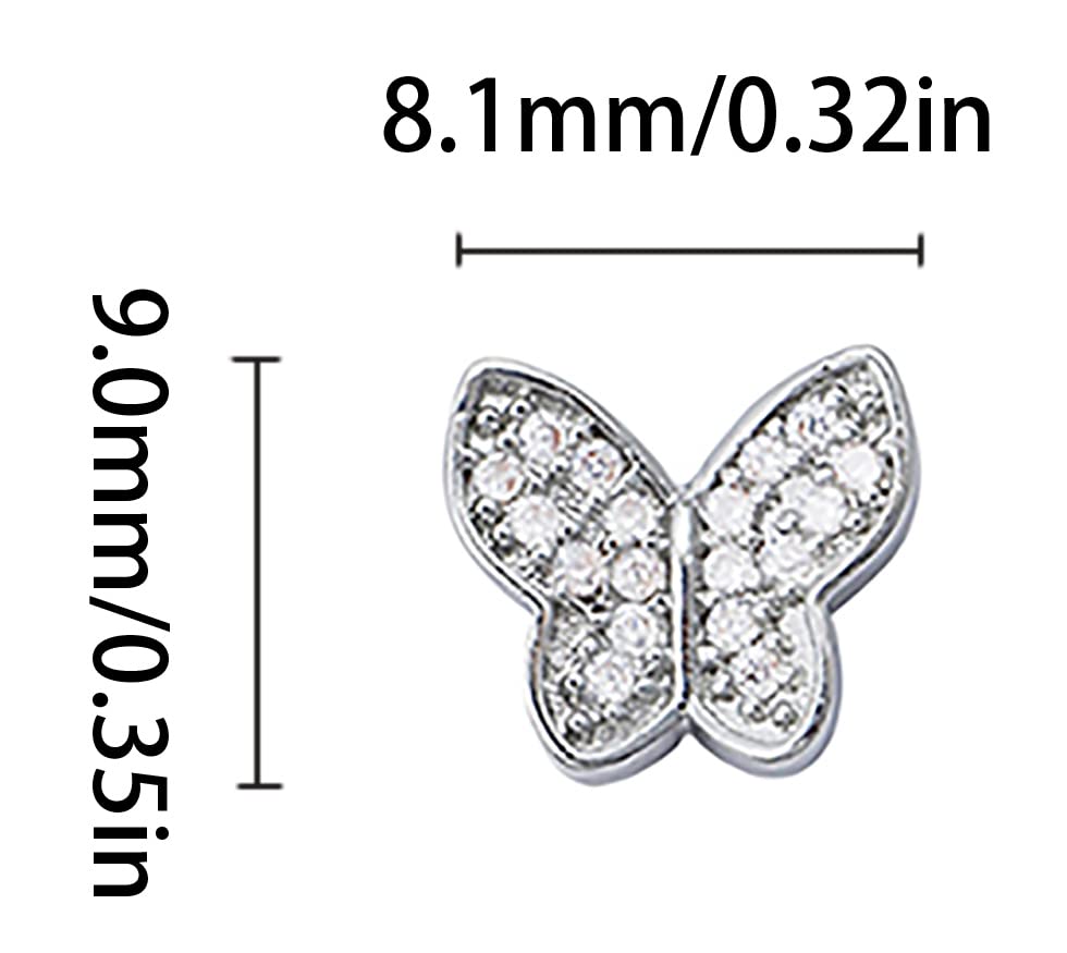3D Butterfly Nail Rhinestones - 20 Pack Silver Nail Art Gems for DIY Beauty Design