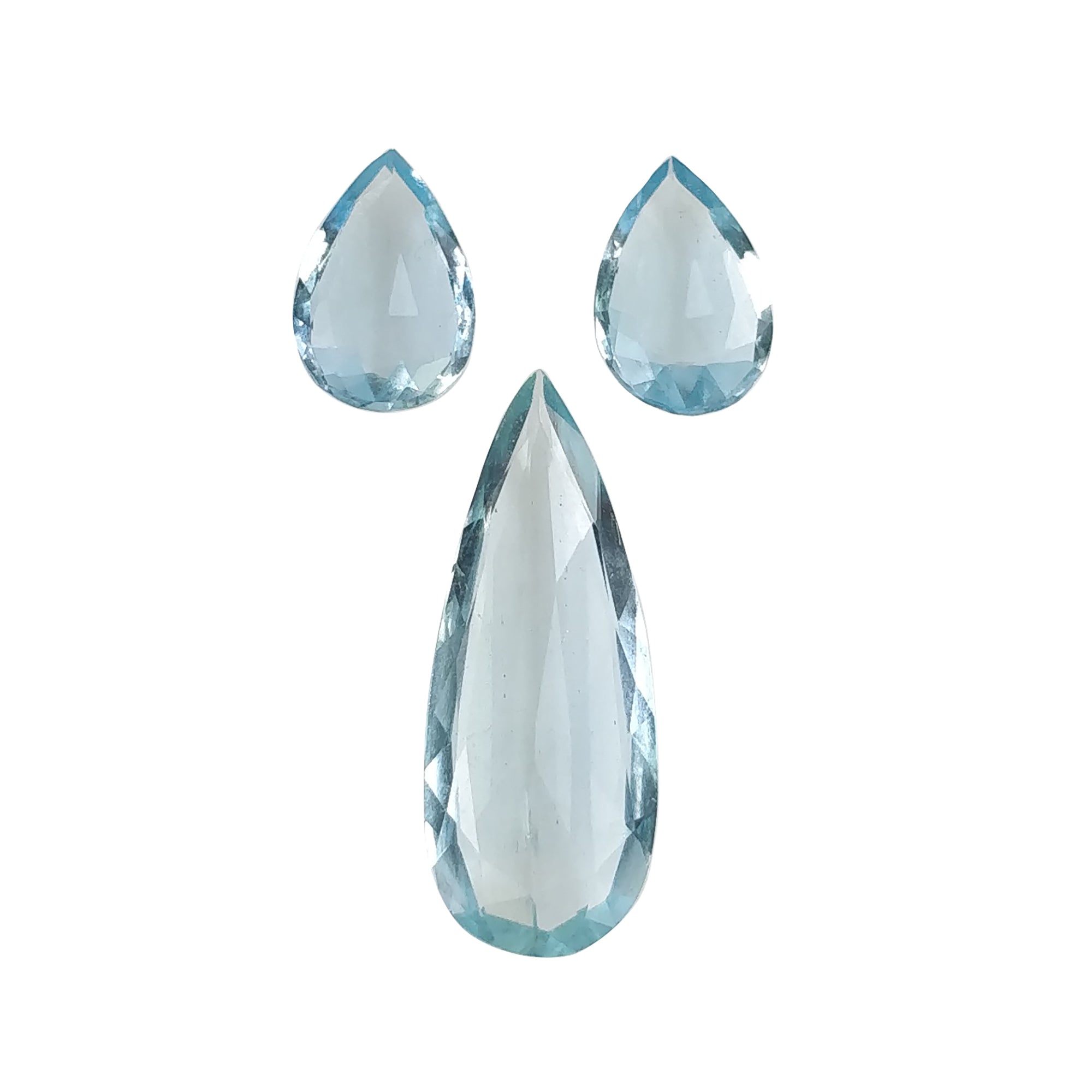 Natural Untreated Blue Aquamarine Gemstone - 9.20cts Rose Cut Pear Shape (13x8mm, 26x10mm, 3pcs) | Handmade Jewelry Making, Engagement Rings & Healing Crystal Collection