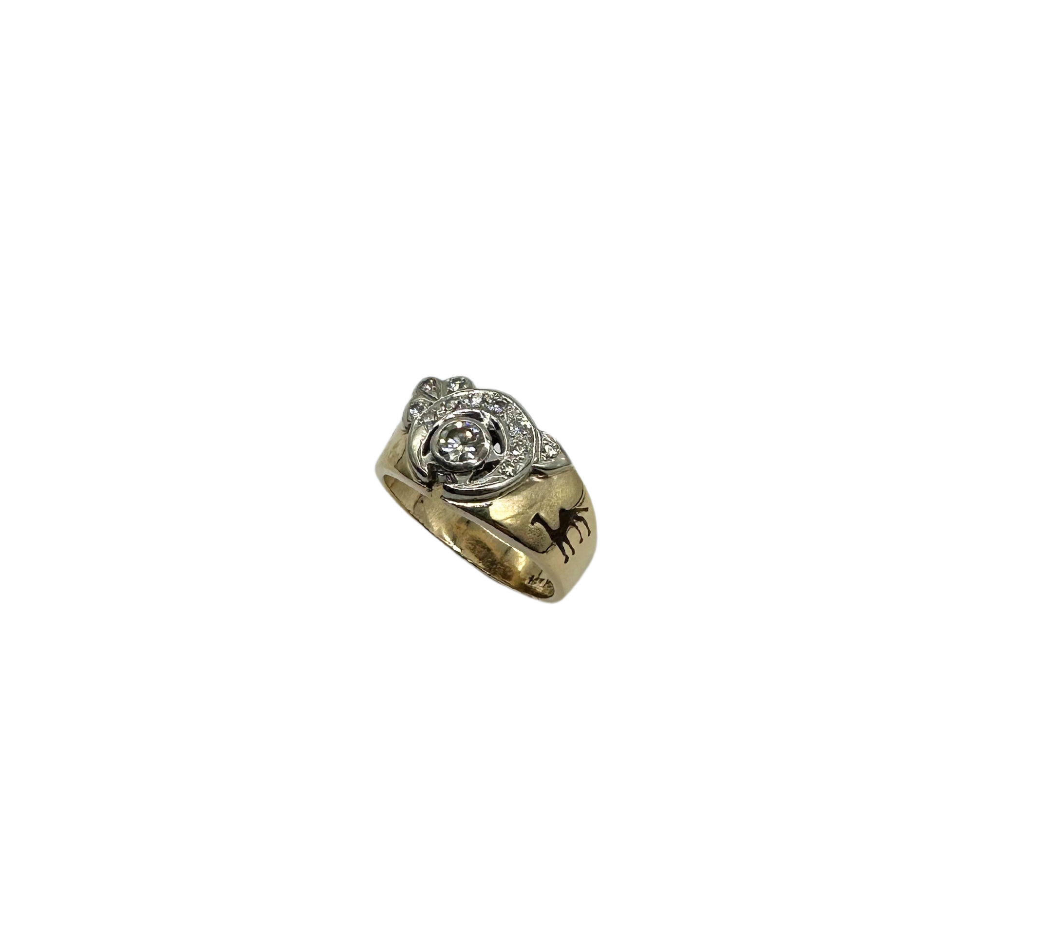 14K Yellow & White Gold 3/4 CTW Bezel Set Diamond Shriners Ring for Men - Masonic Jewelry, Fraternal Order Gift, Special Occasion Present