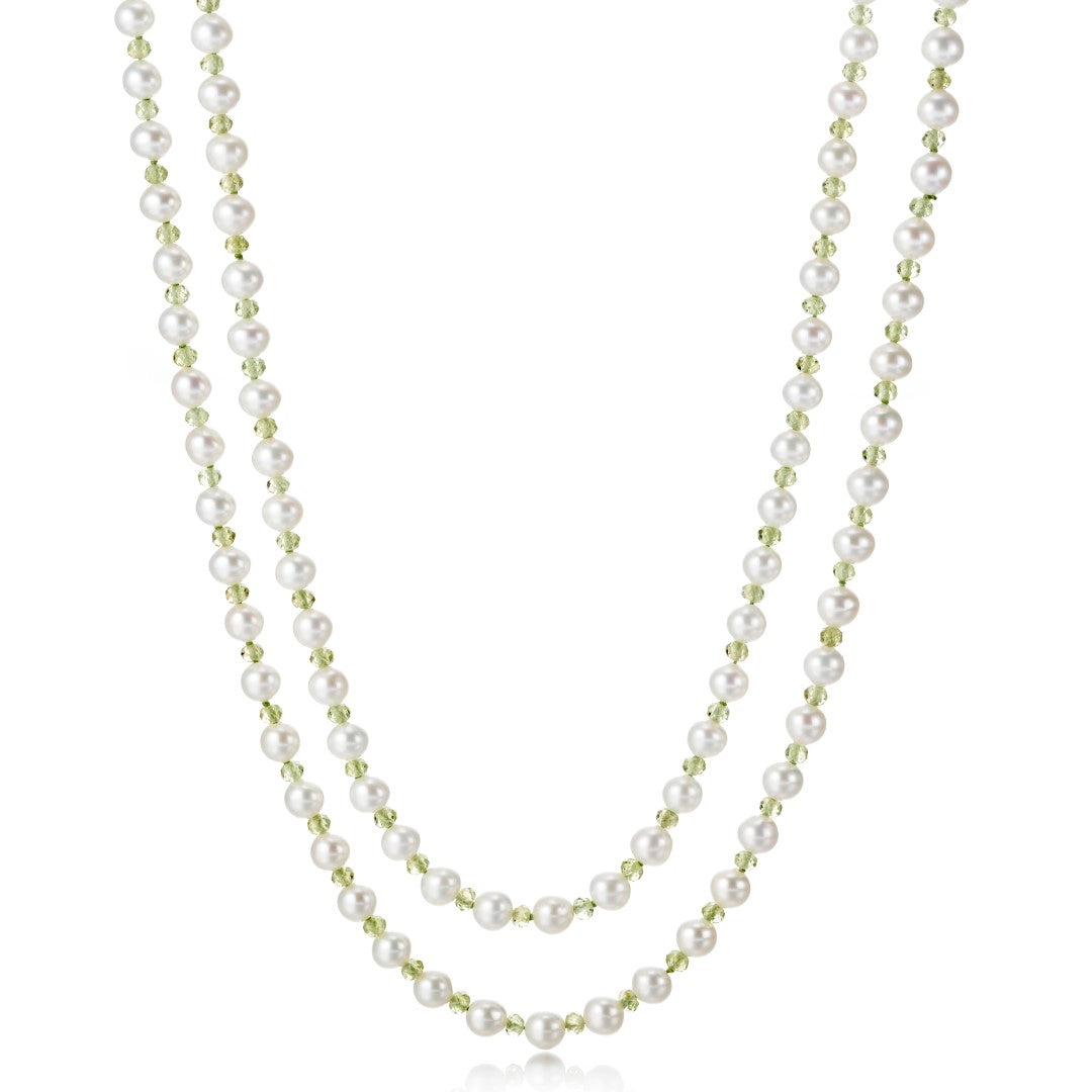 5mm Pearl & Peridot Rope Necklace for Women - Elegant Dainty Jewelry Gift for Birthday, Anniversary, Wedding & Special Occasions