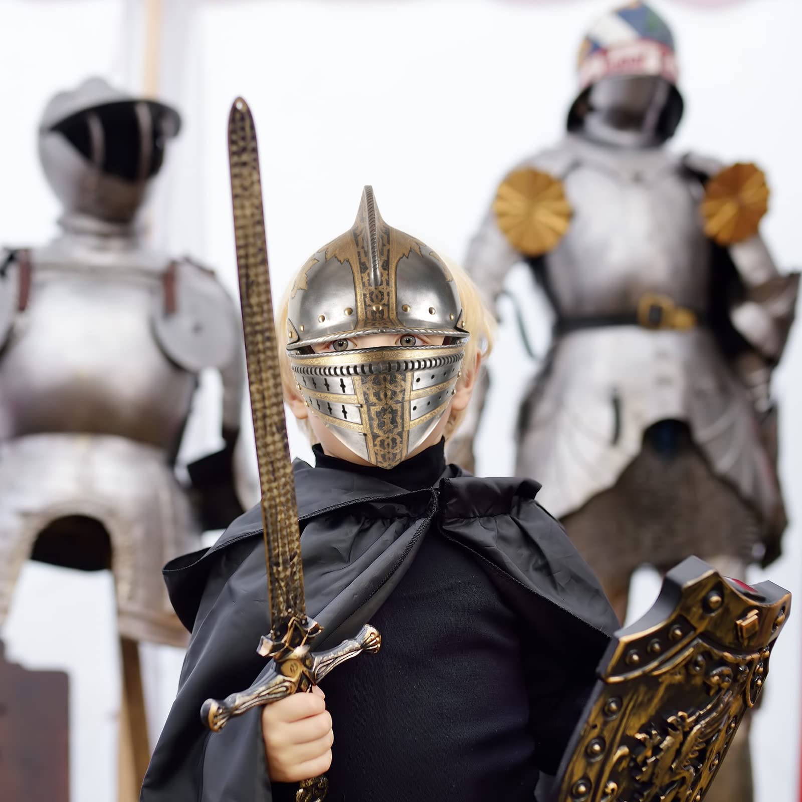 24 Pcs Medieval Knight Party Decorations - Paper Knight Masks, Helmets & Crowns for Kids - Crusader Samurai Soldier Costume Accessories - Perfect for Cosplay, Dress Up, Medieval Themed Parties & Birthday Favors