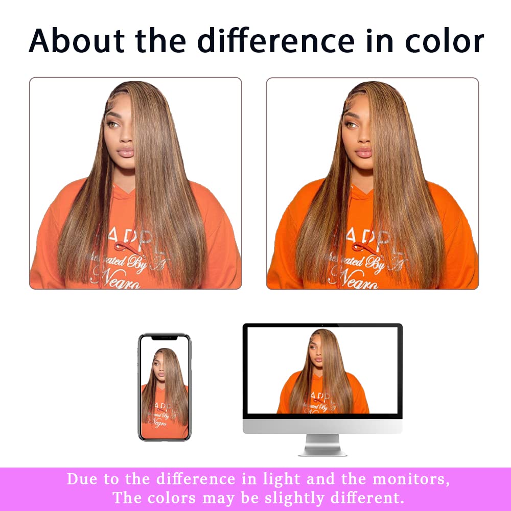 13x4 HD Straight Lace Front Wig Human Hair - Ombre Highlight 180% Density Pre-Plucked with Baby Hair | Perfect for Daily Wear, Cosplay & Special Occasions