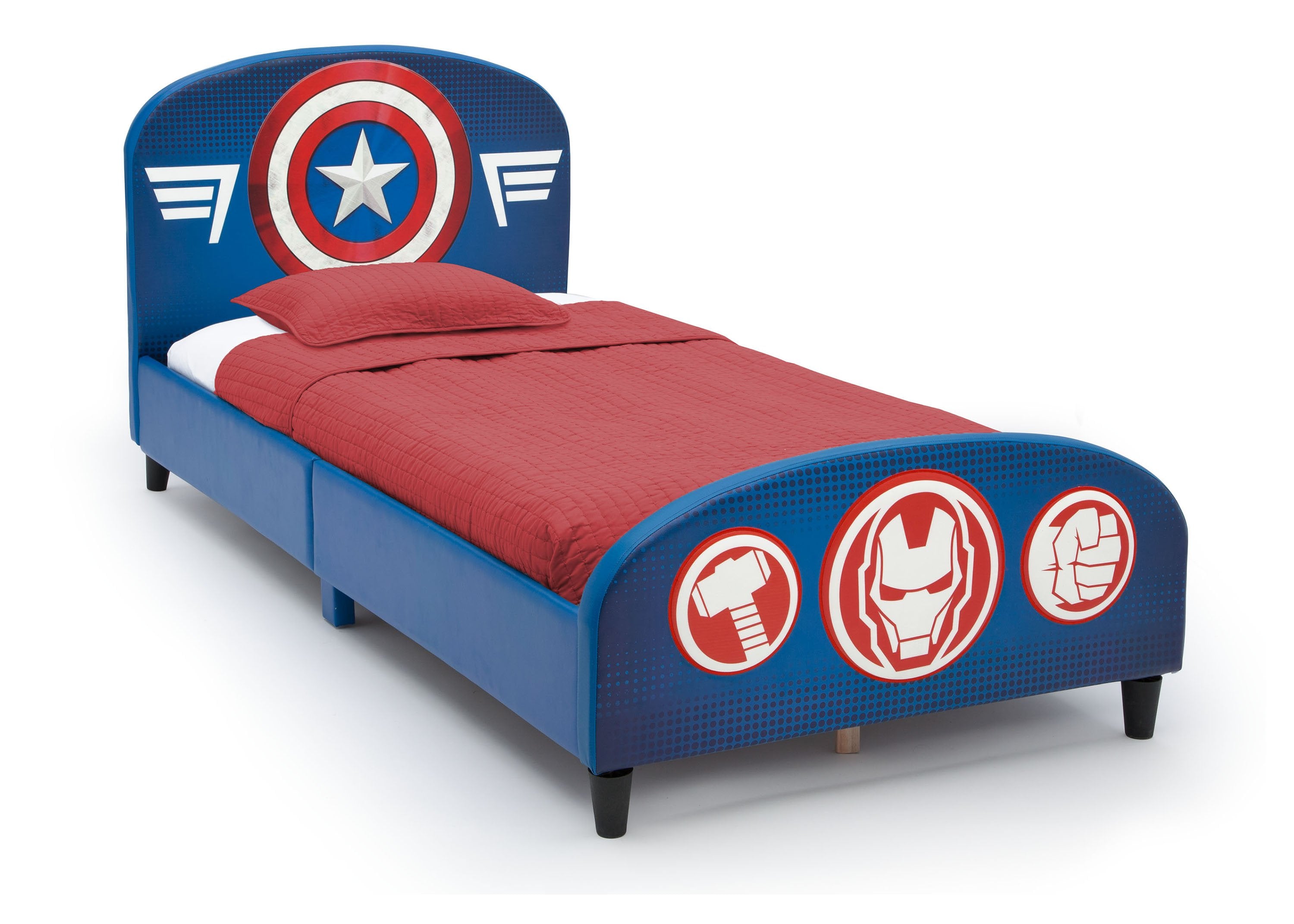 Marvel Avengers Themed Twin Size Upholstered Bed for Kids - Superhero Bedroom Decor for Boys & Girls | Perfect for Kids' Rooms, Playrooms & Themed Bedrooms