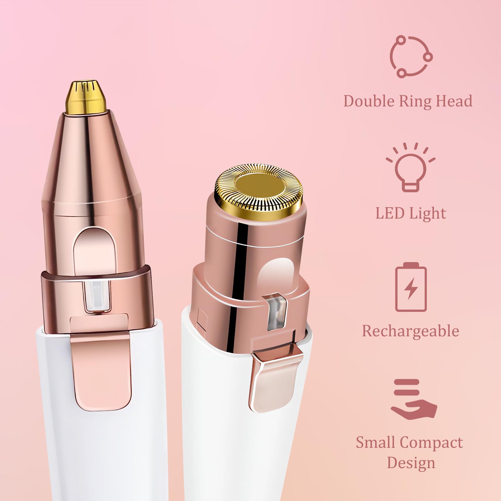 2-in-1 Electric Eyebrow Trimmer & Facial Hair Remover for Women - Painless Hair Removal Device with LED Light for Eyebrows, Upper Lips & Face | Perfect for At-Home Grooming, Travel & Quick Touch-Ups