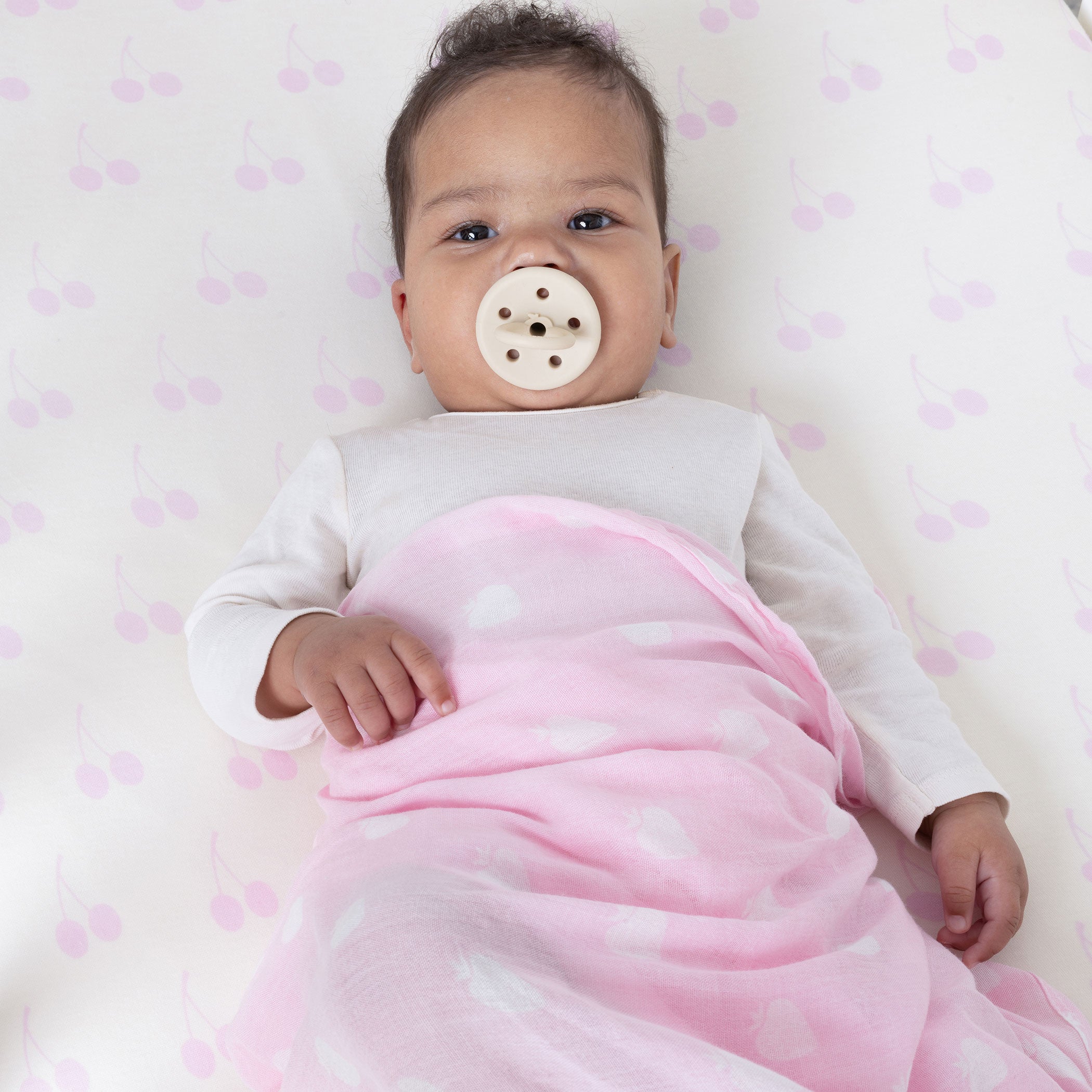 Nordic Sorbet 3-Pack Muslin Baby Swaddle Wraps - Soft Strawberry & Cherry Print - Breathable Cotton for Newborns & Infants - Perfect for Swaddling, Nursing Cover & Stroller Blanket