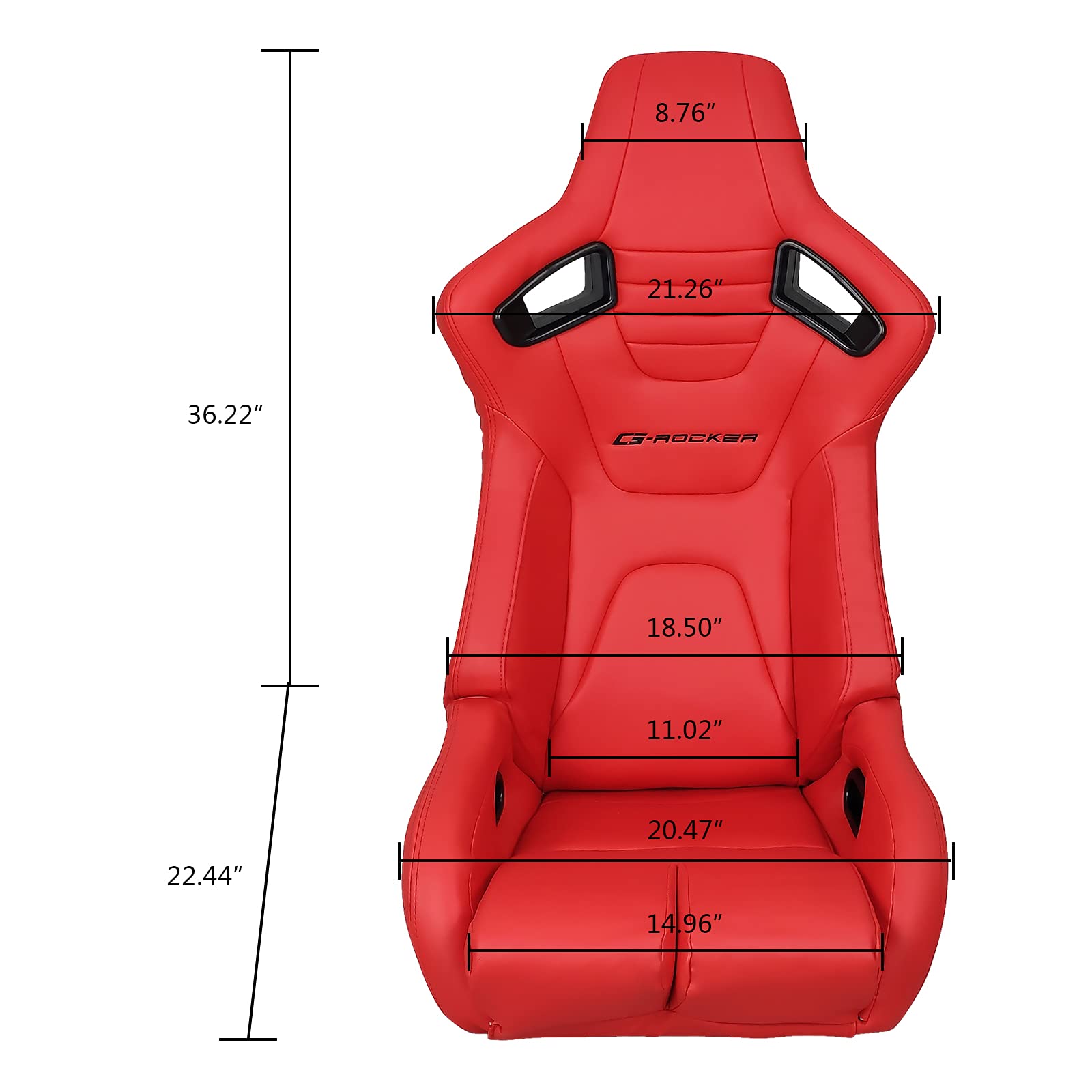 FREEMOTOR802 Universal Racing Seat - Bucket Style Reclining Sport Seat with Dual Lock Sliders, Adjustable Driver Side (1 PC) - PU & Carbon Fiber Fabric in Red - Perfect for Car Racing, Drifting & Performance Driving